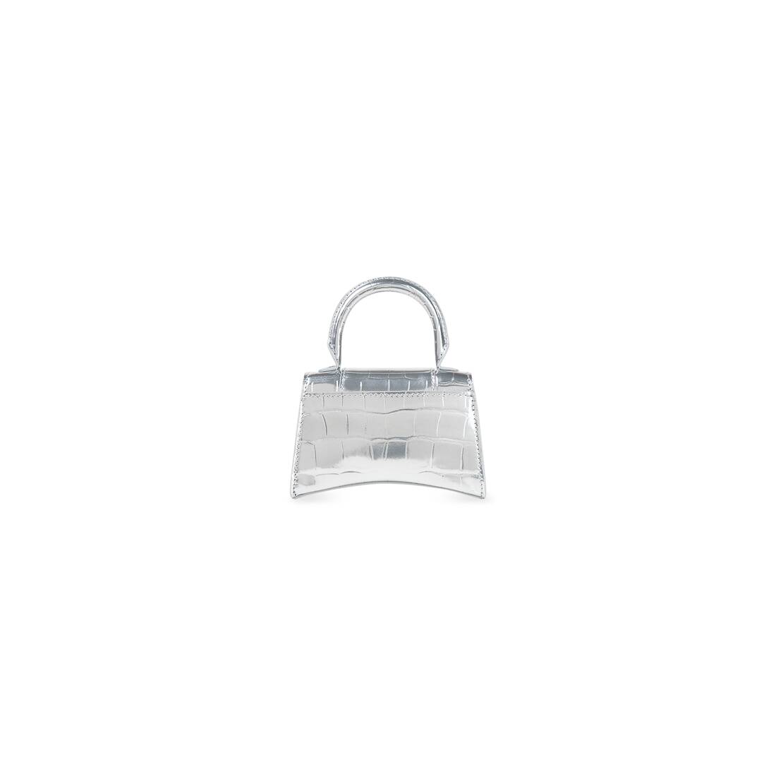 Women's Hourglass Mini Handbag Metallized Crocodile in Silver | Balenciaga