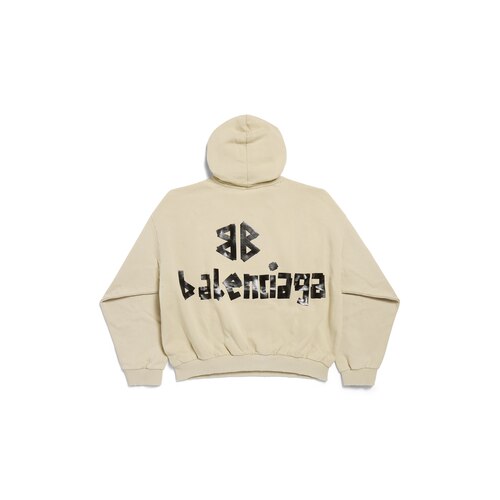 tape type ripped pocket hoodie