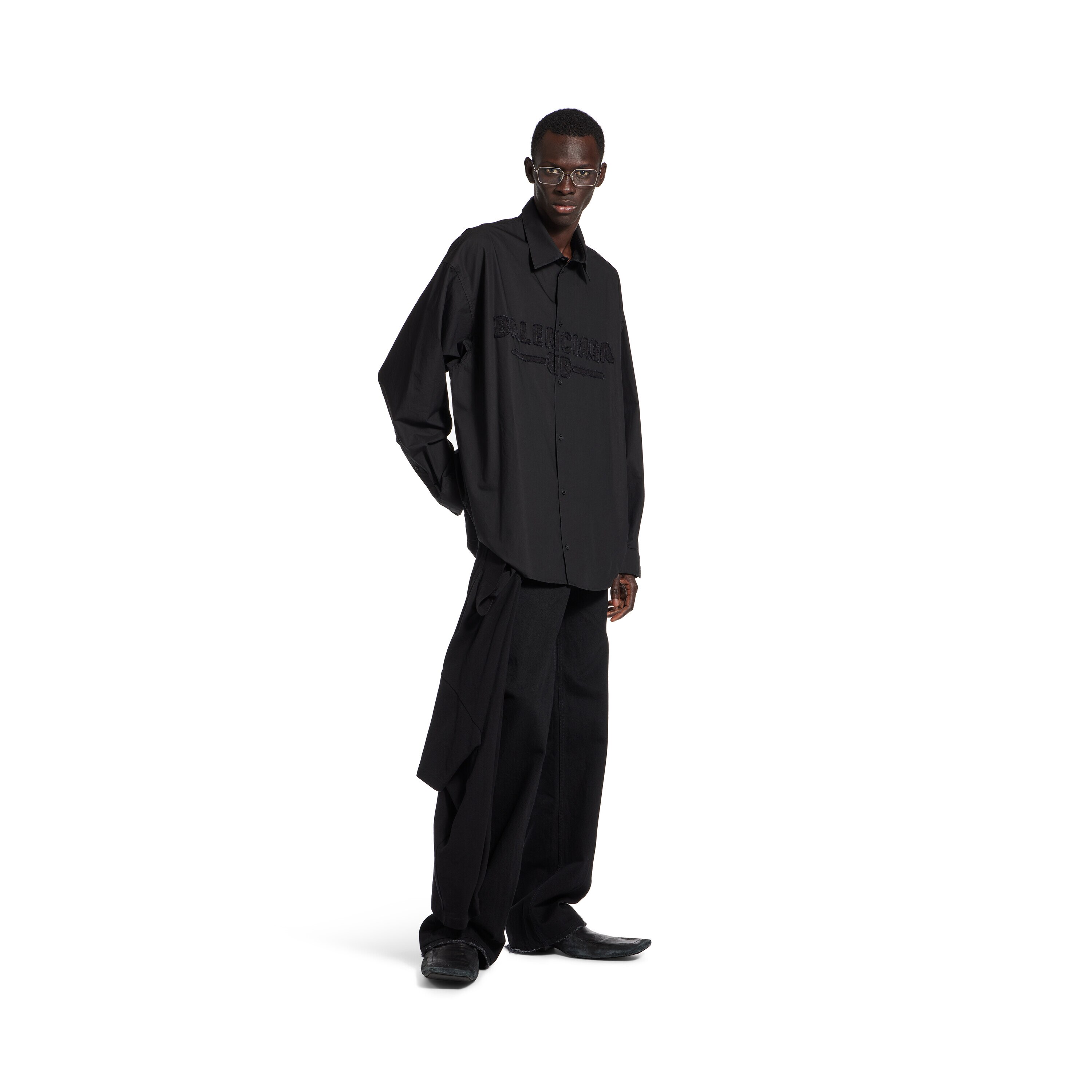 バレンシアガ 19年 コットン ロゴ 総柄 シャツ 希少】BALENCIAGA ロゴプリント 総柄 オールオーバー シャツ