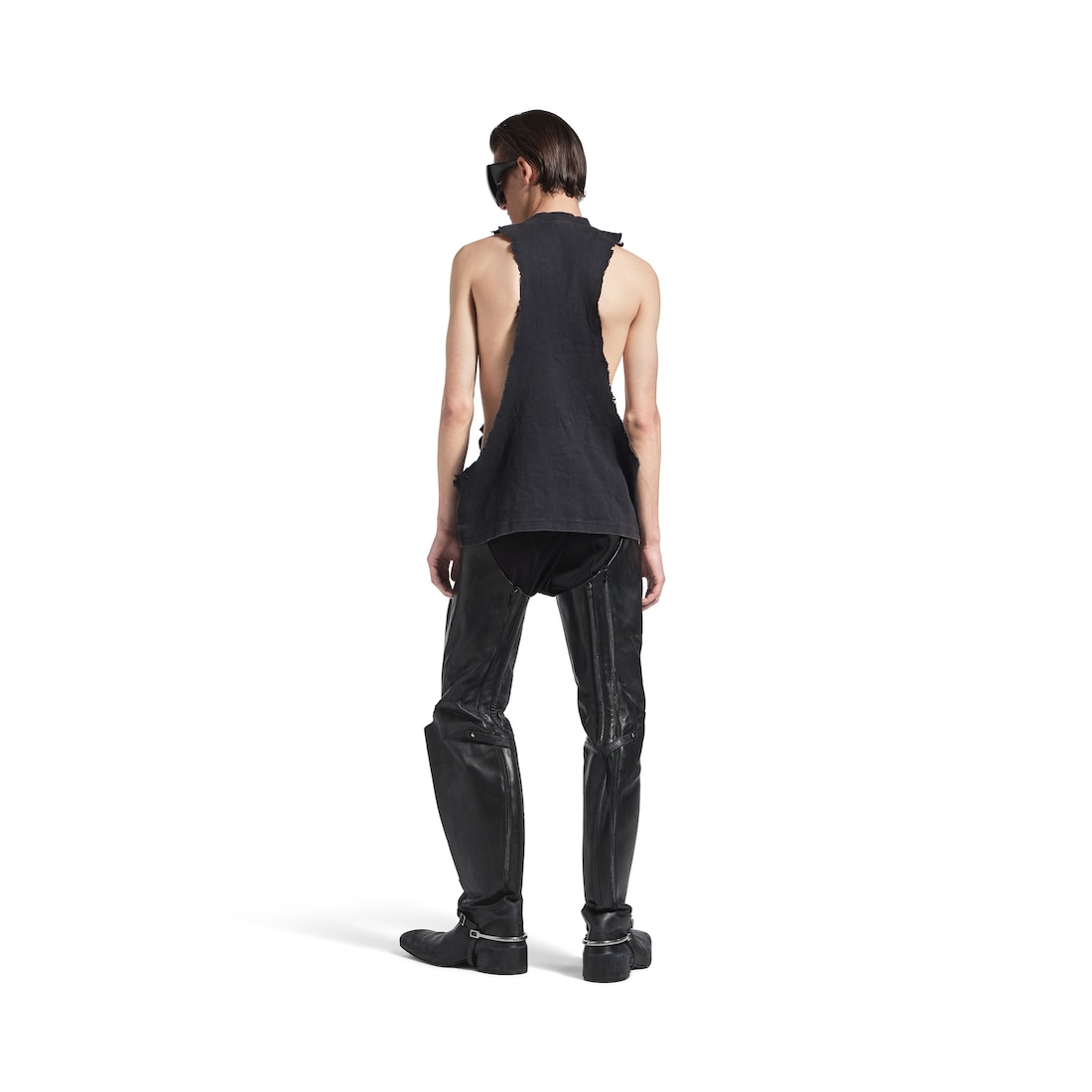 Men's Standard Ripped Tank Top in Black Faded