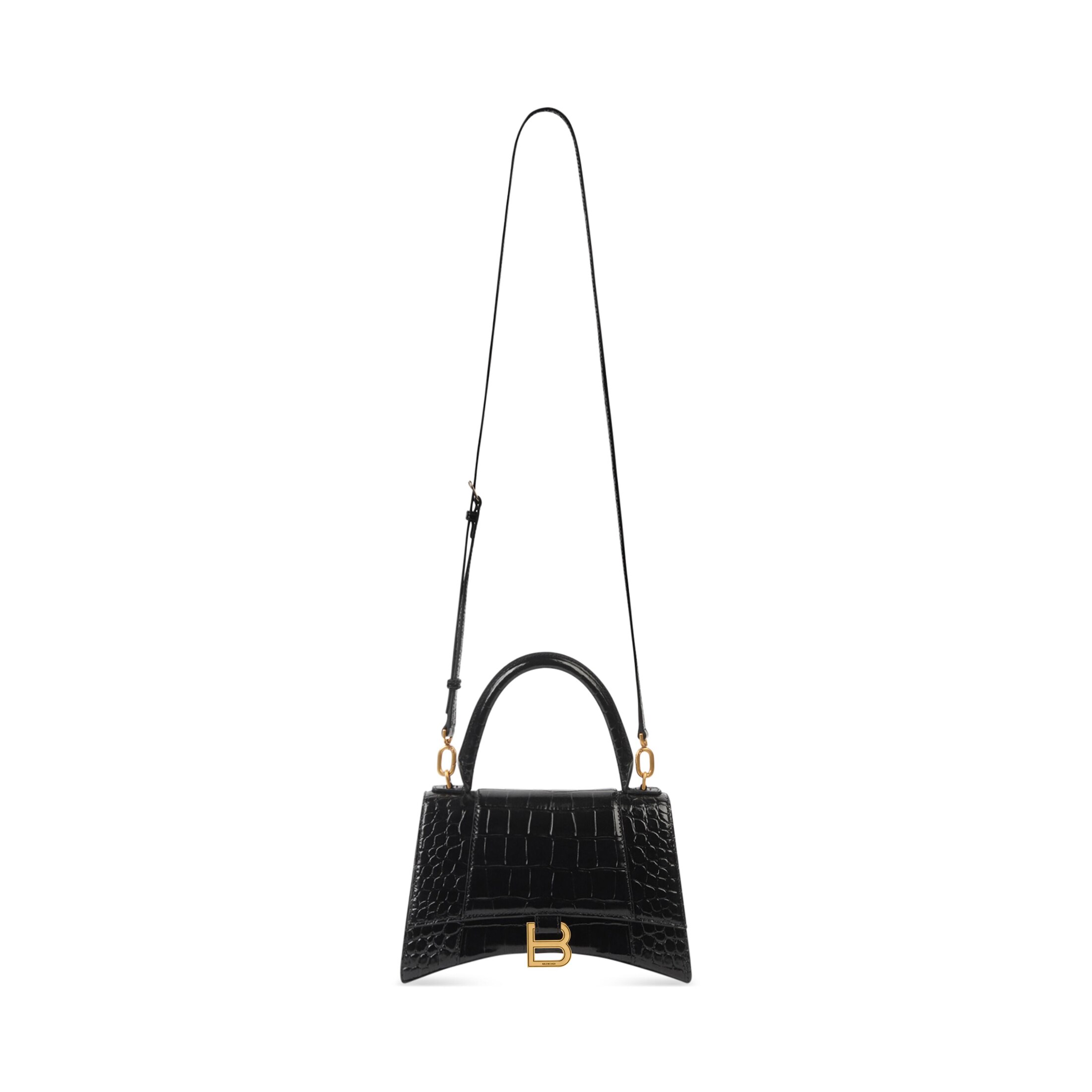 Women's Hourglass Small Handbag Crocodile Embossed in Black | Balenciaga US