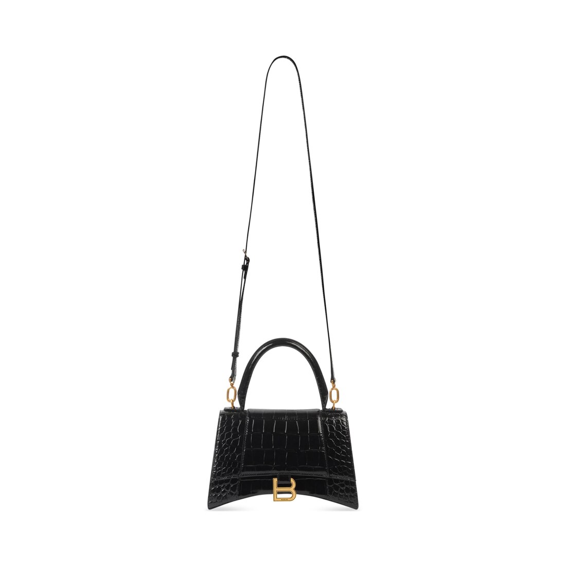 Women s Hourglass Small Handbag Crocodile Embossed in Black