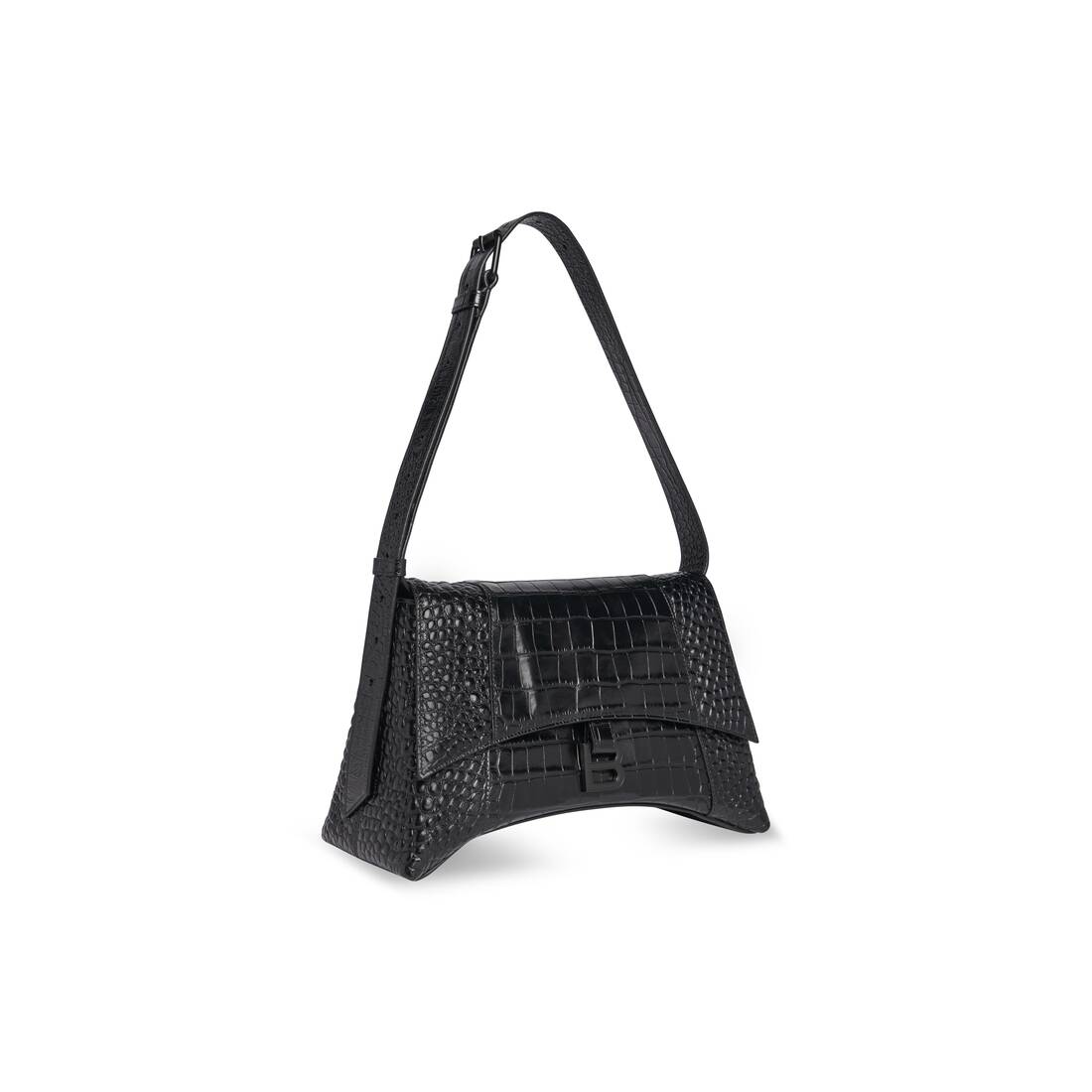 Balenciaga 716351 210IX CRUSH SMALL CHAIN CROCODILE EMBOSSED Bag Black