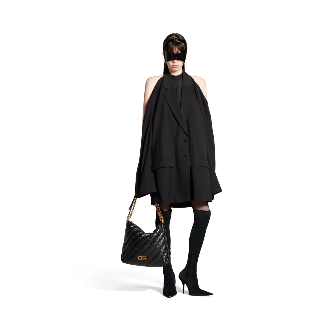 ★BALENCIAGA★キルテッド ホーボーバッグ ブラック Crush スモール ホーボーバッグ キルテッド チェーンショルダー