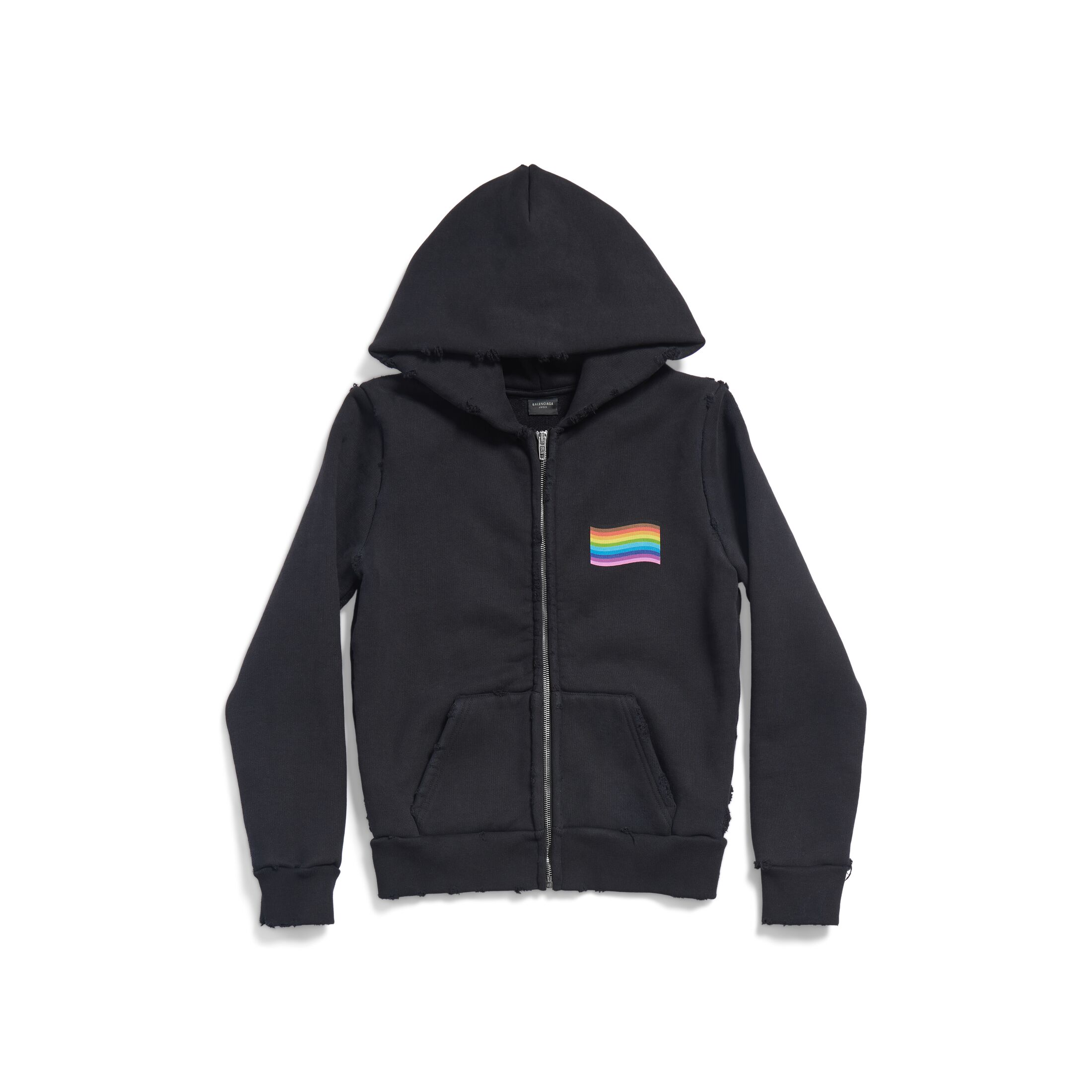 Balenciaga Rainbow Flag Zip-Up Hoodie Small Fit - Black - Unisex - M - Coton & Elastane