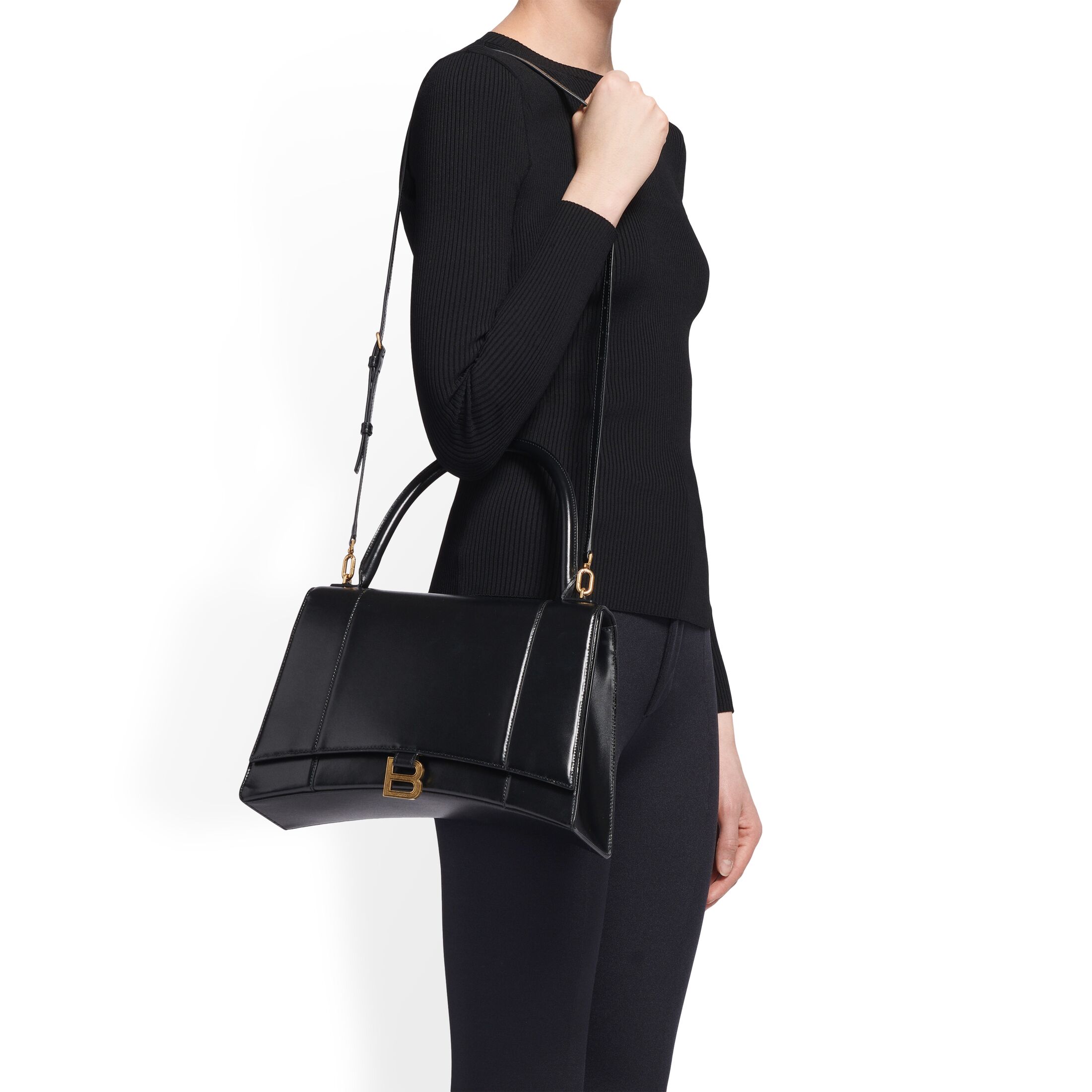 Women's Hourglass Medium Top Handle Bag in Black | Balenciaga GB