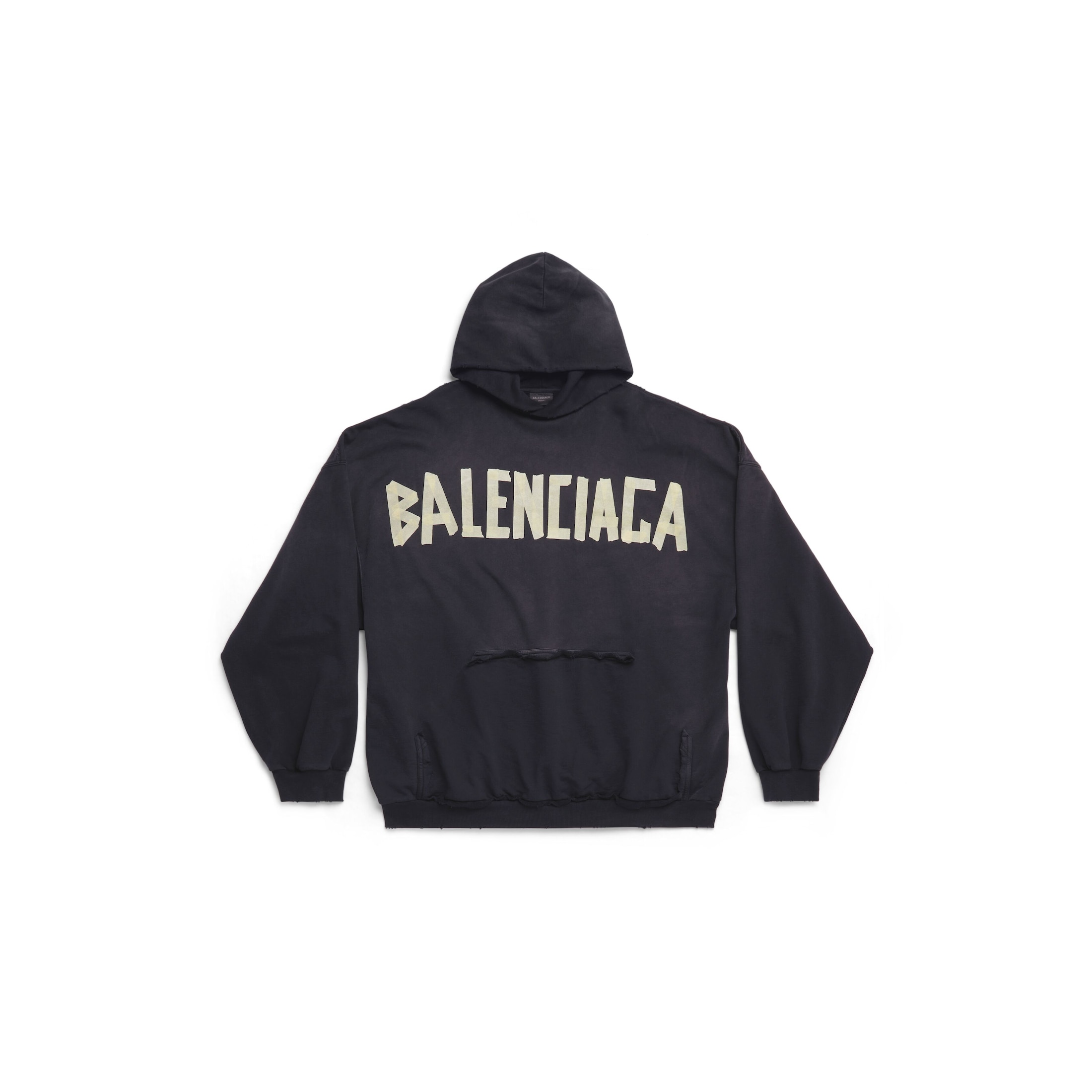 Balenciaga Tape Type Ripped Pocket Hoodie Oversized - Schwarz - Unisex - 3 - Baumwolle