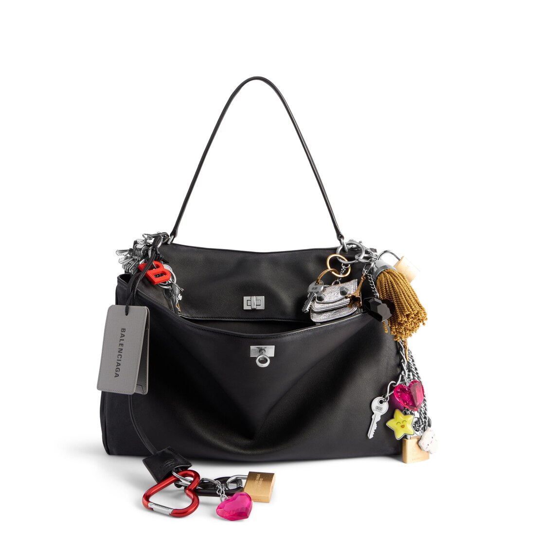 Women's Rodeo Large Handbag Used Effect With Charms in Black 