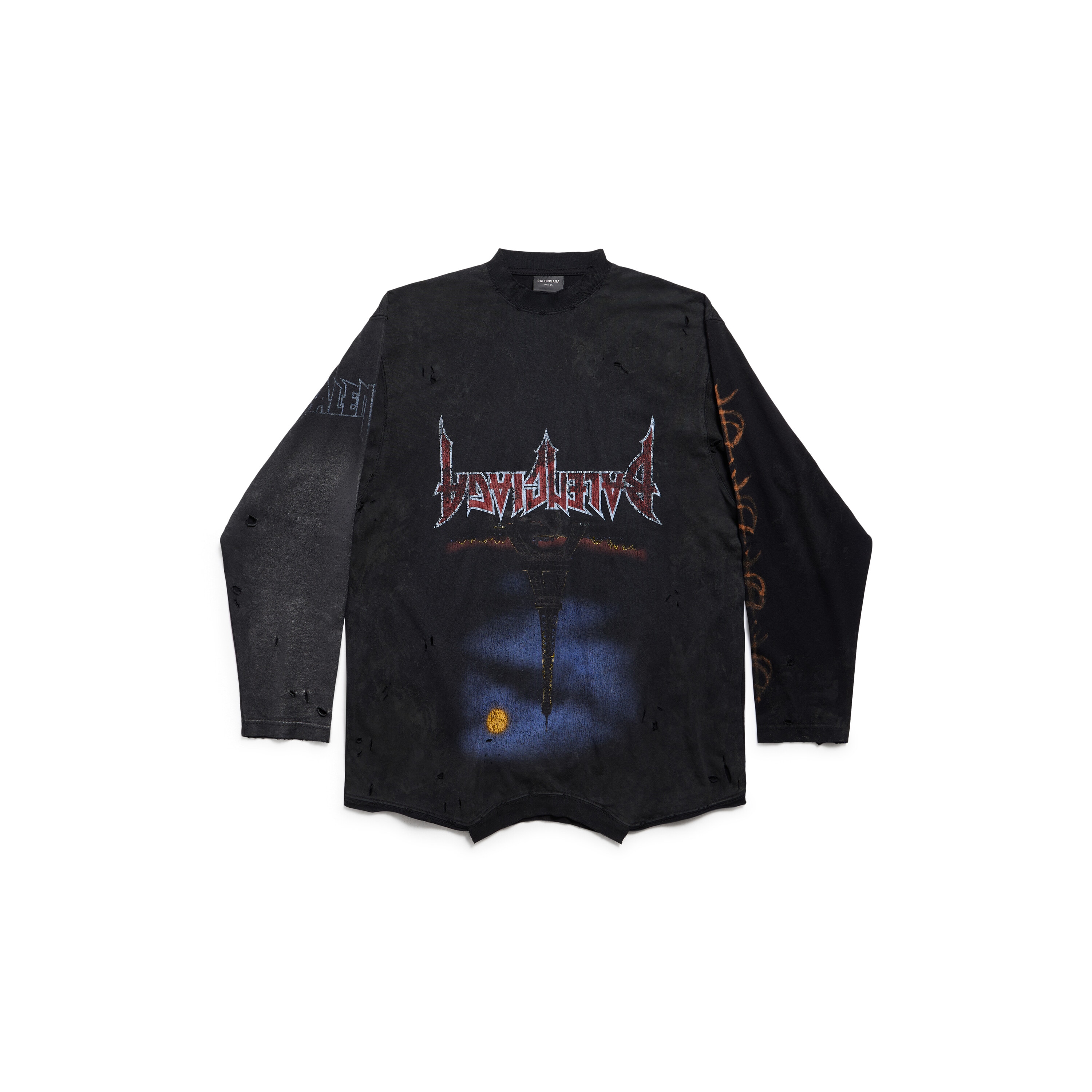 バレンシアガ  23SS  698811 TOVT3 Paris Moon Upside Down 再構築ダメージ加工オーバーサイズTシャツ メンズ 3