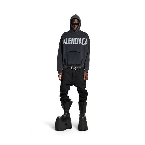 tape type ripped pocket hoodie