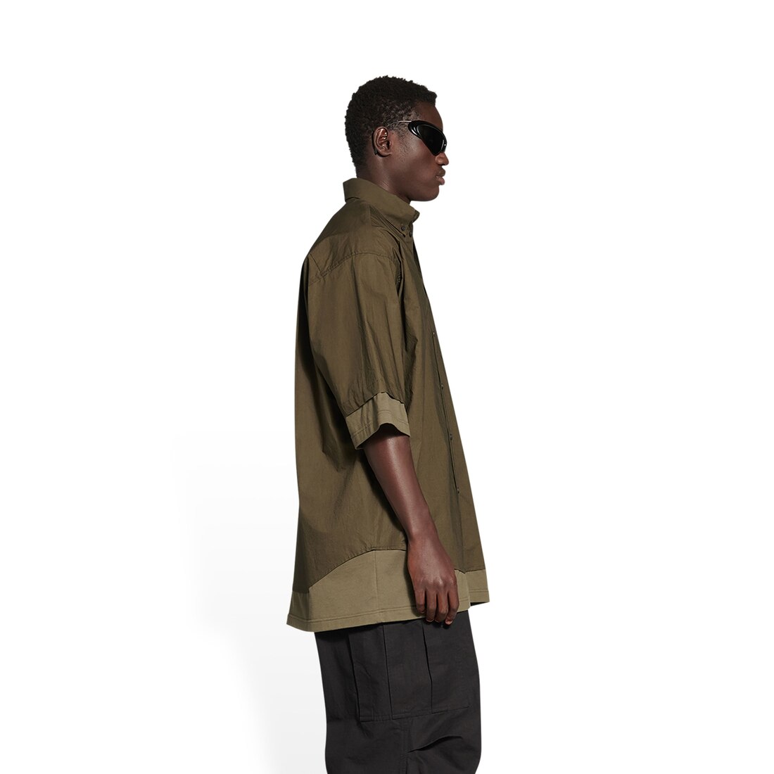 Men's Bb Icon Layered Short Sleeve Shirt in Kaki | Balenciaga US