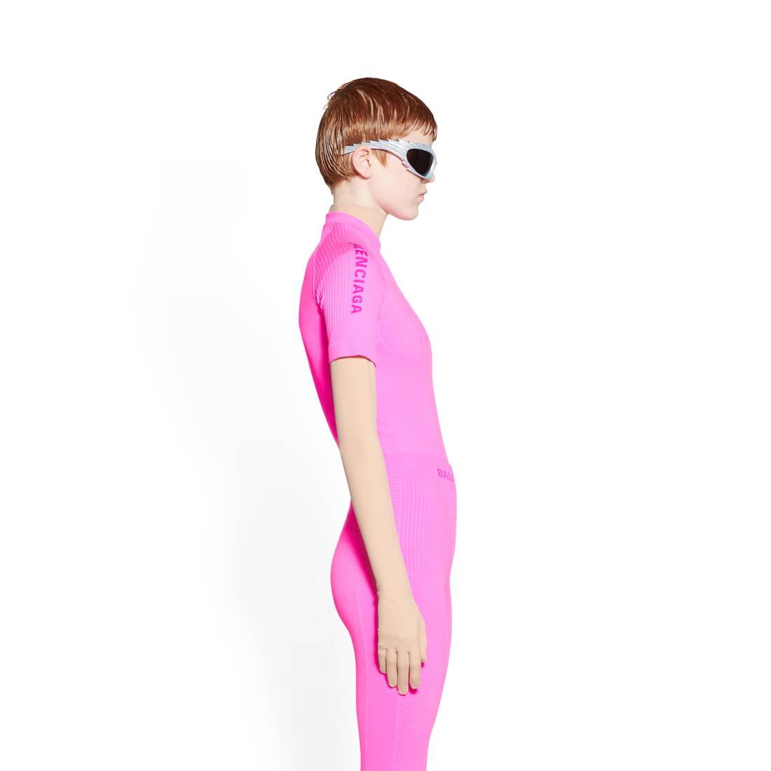 Women's Sporty B Crewneck Short Sleeve Athletic Top in Neon Pink 