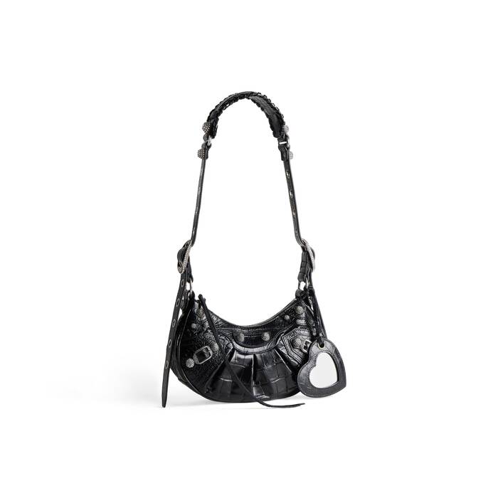 le cagole xs shoulder bag crocodile embossed with rhinestones