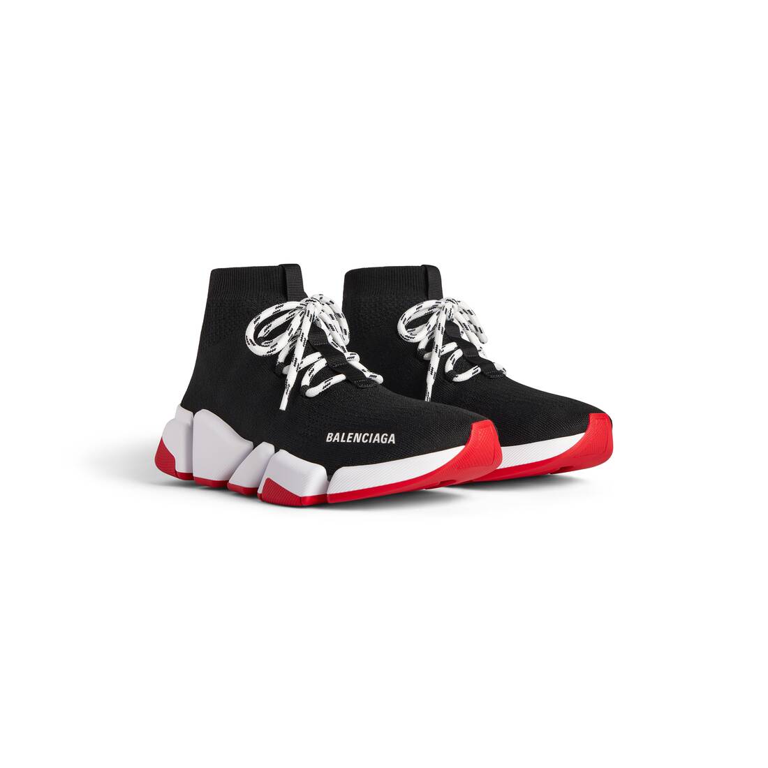 Balenciaga Speed 2.0 Men's Black/White/Red Sock Sneakers New