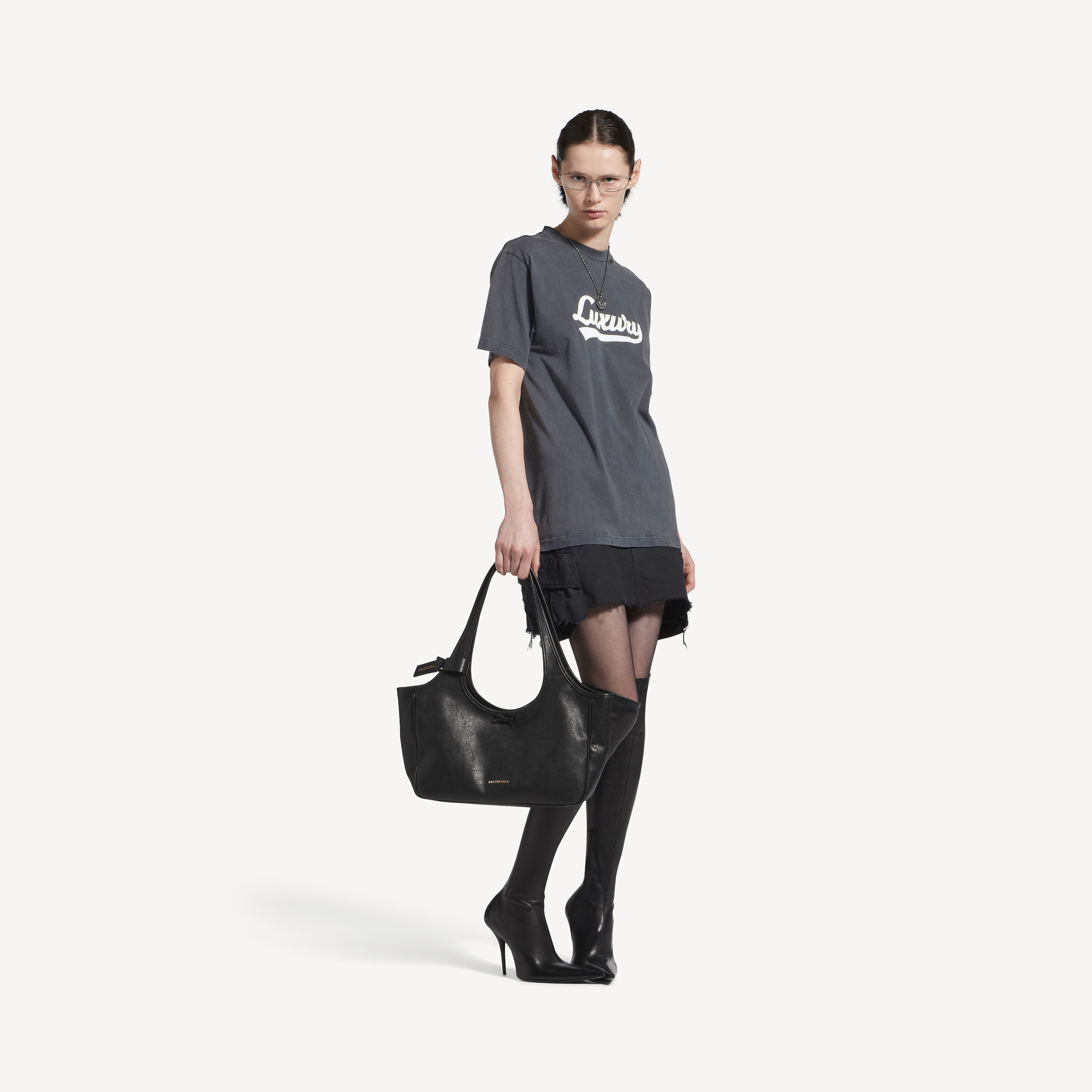 Women's Luxury Script Hybrid T-shirt Cargo Dress in Black