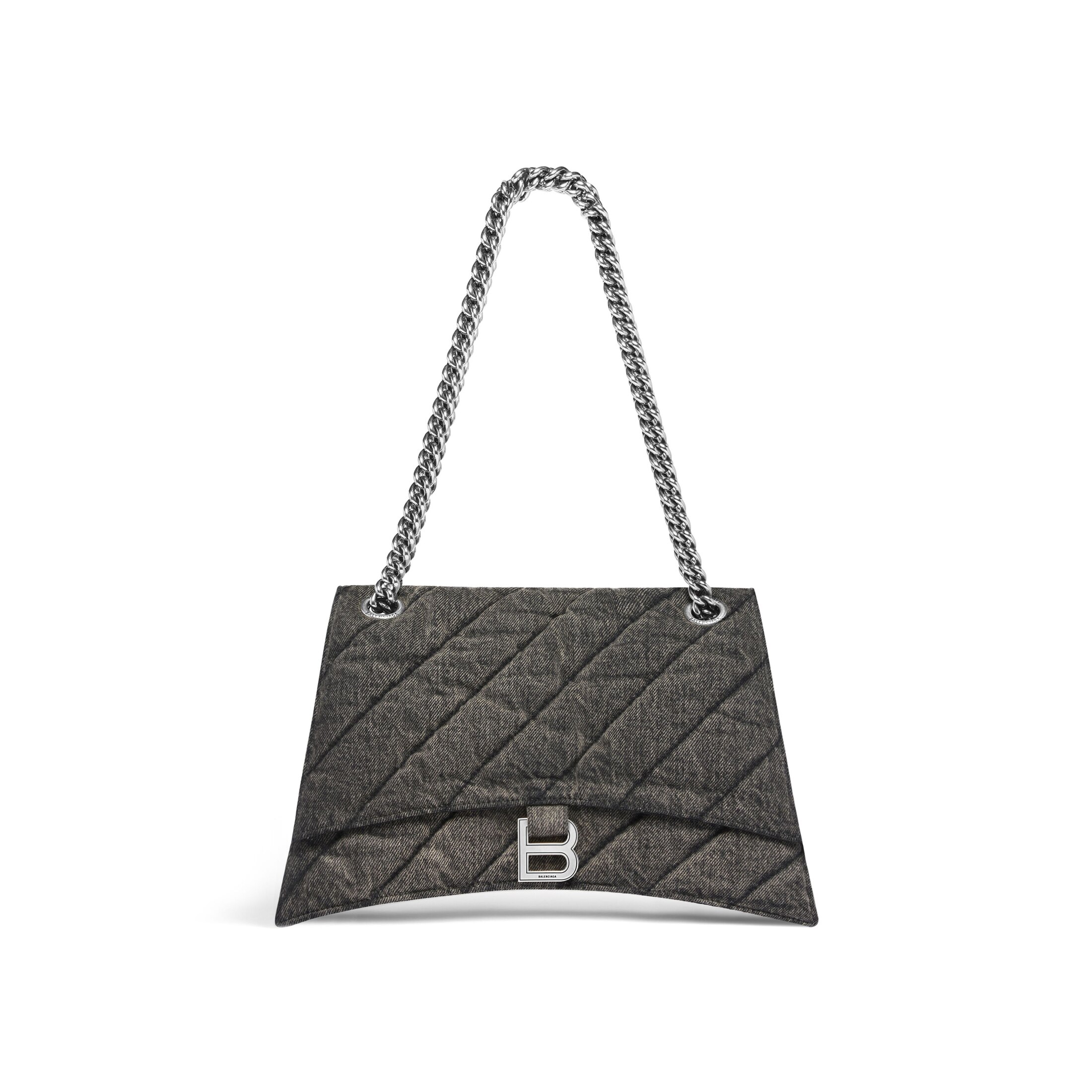 Balenciaga Crush Medium Chain Bag Quilted Denim - Black - Women's - Cotton