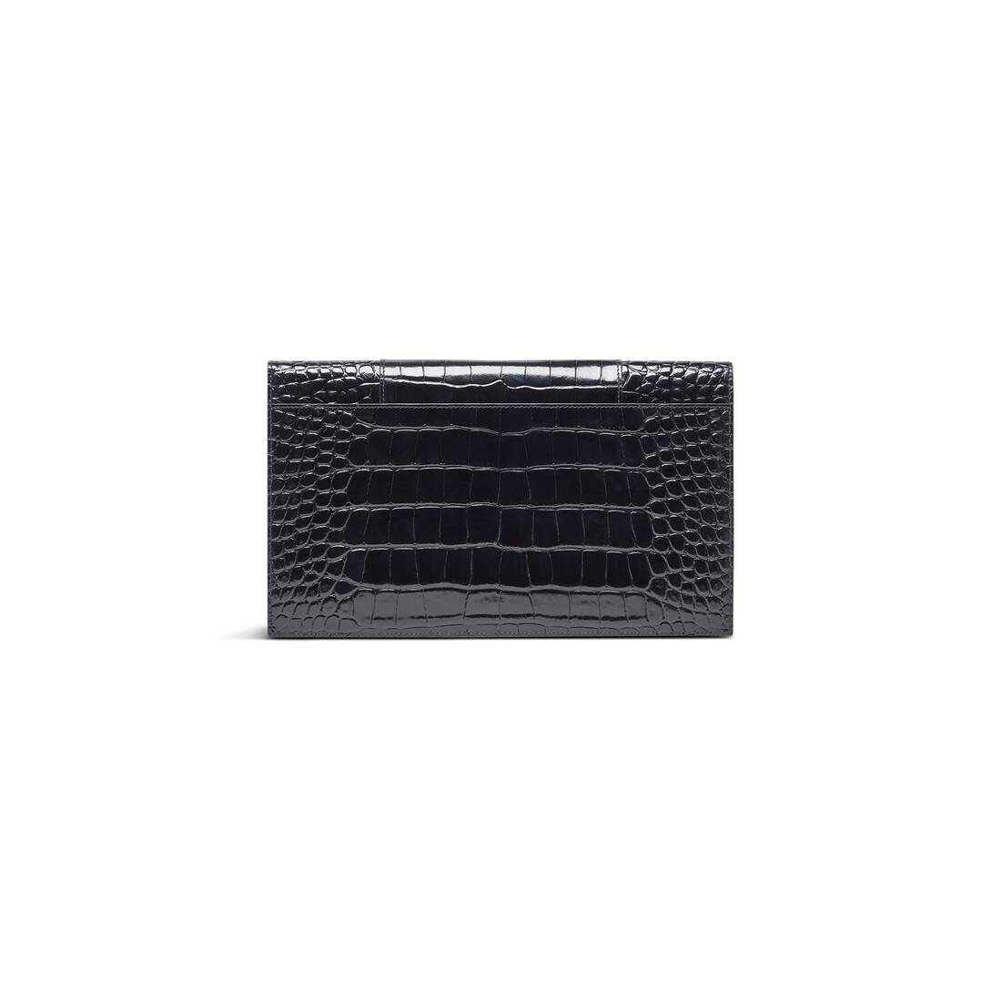 플랩 악어가있는 여성 모래 시계 평평한 파우치 검은 색으로 엠보싱