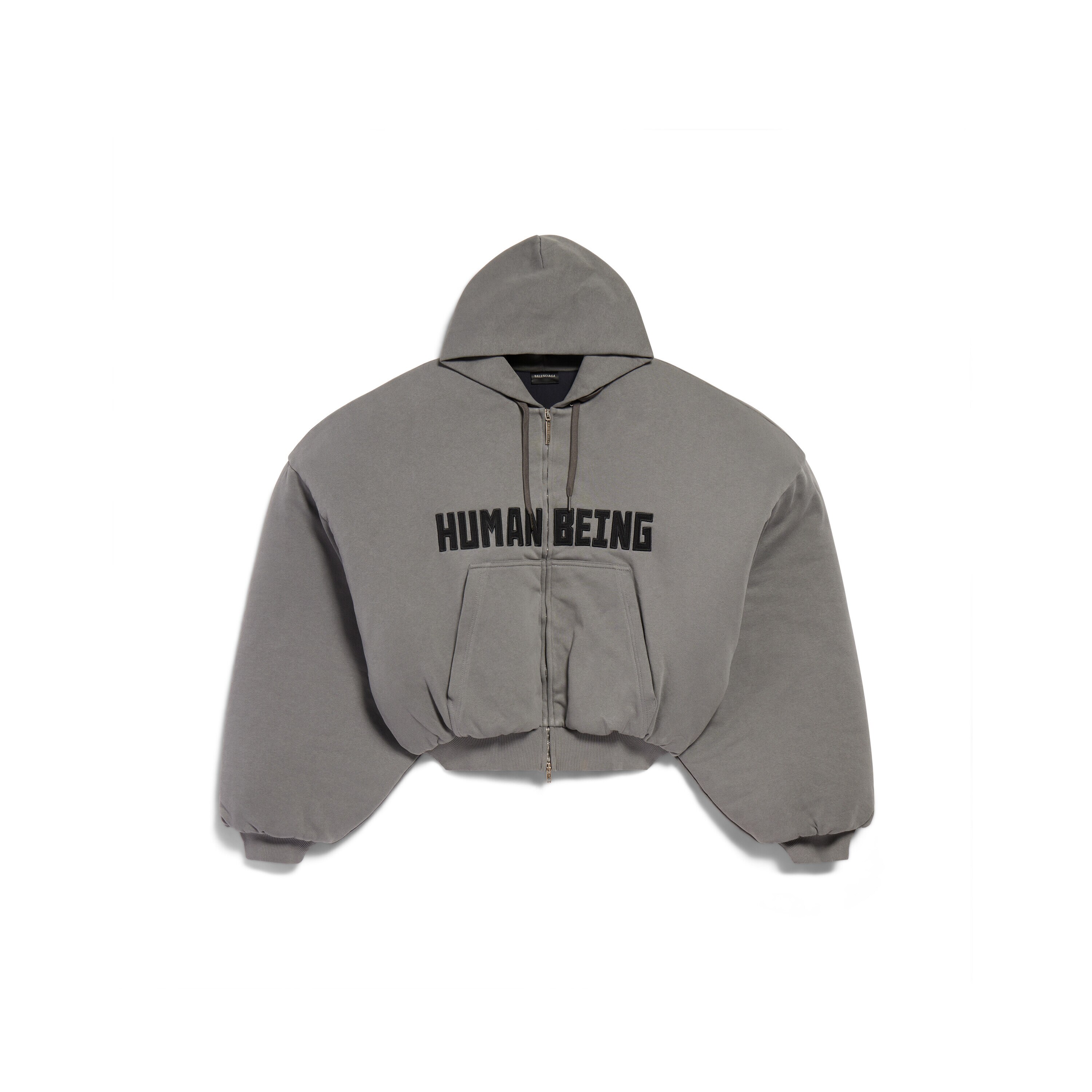 BALENCIAGA ヒューマンビーイングシフトド ジップアップパーカー ホワイト の ウィメンズ Human Being Round ジップアップ Hoodie