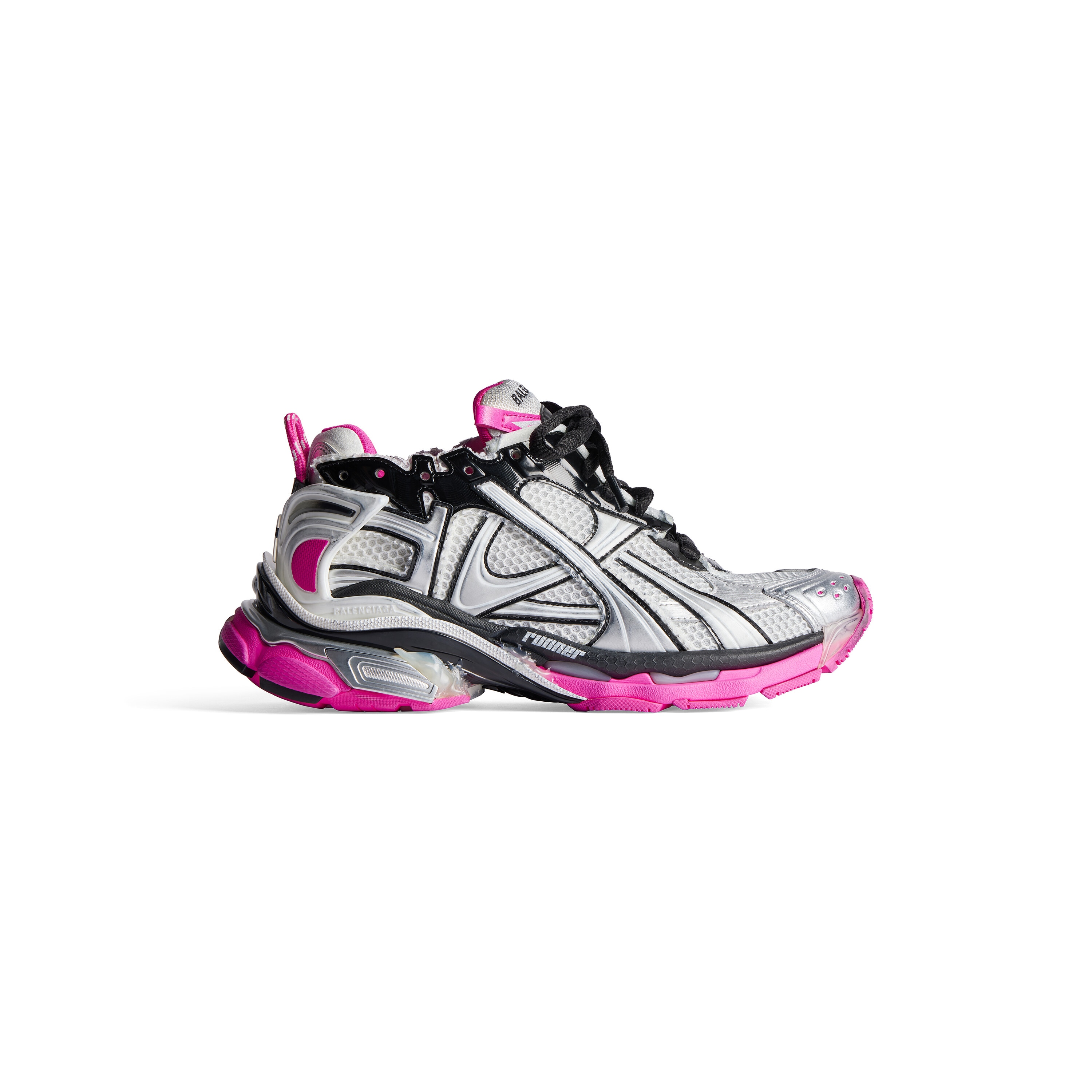 Women s Runner Sneaker in Silver black neon pink