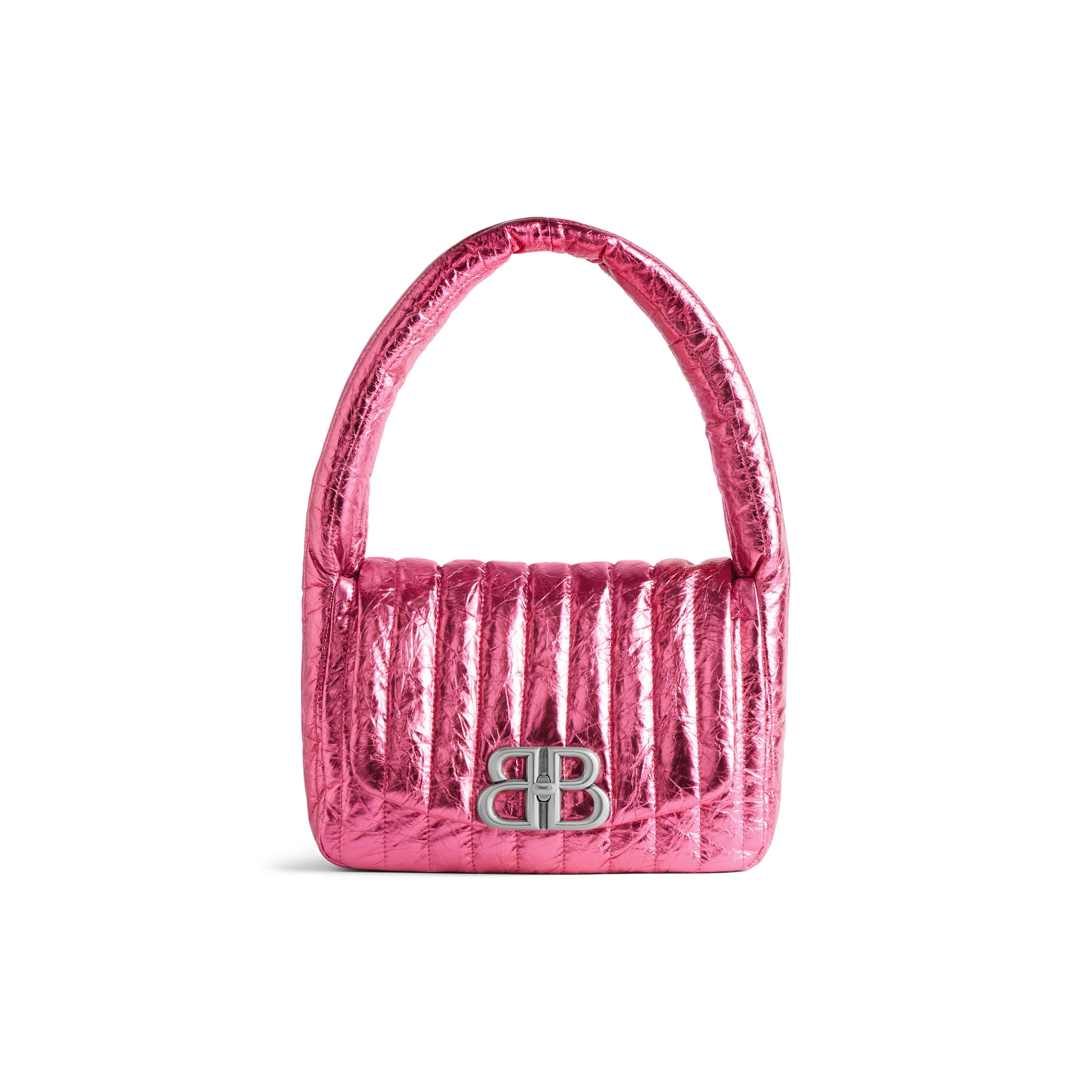 Balenciaga Monaco Small Sling Bag Metallized Quilted - Pink - Woman - Calfskin