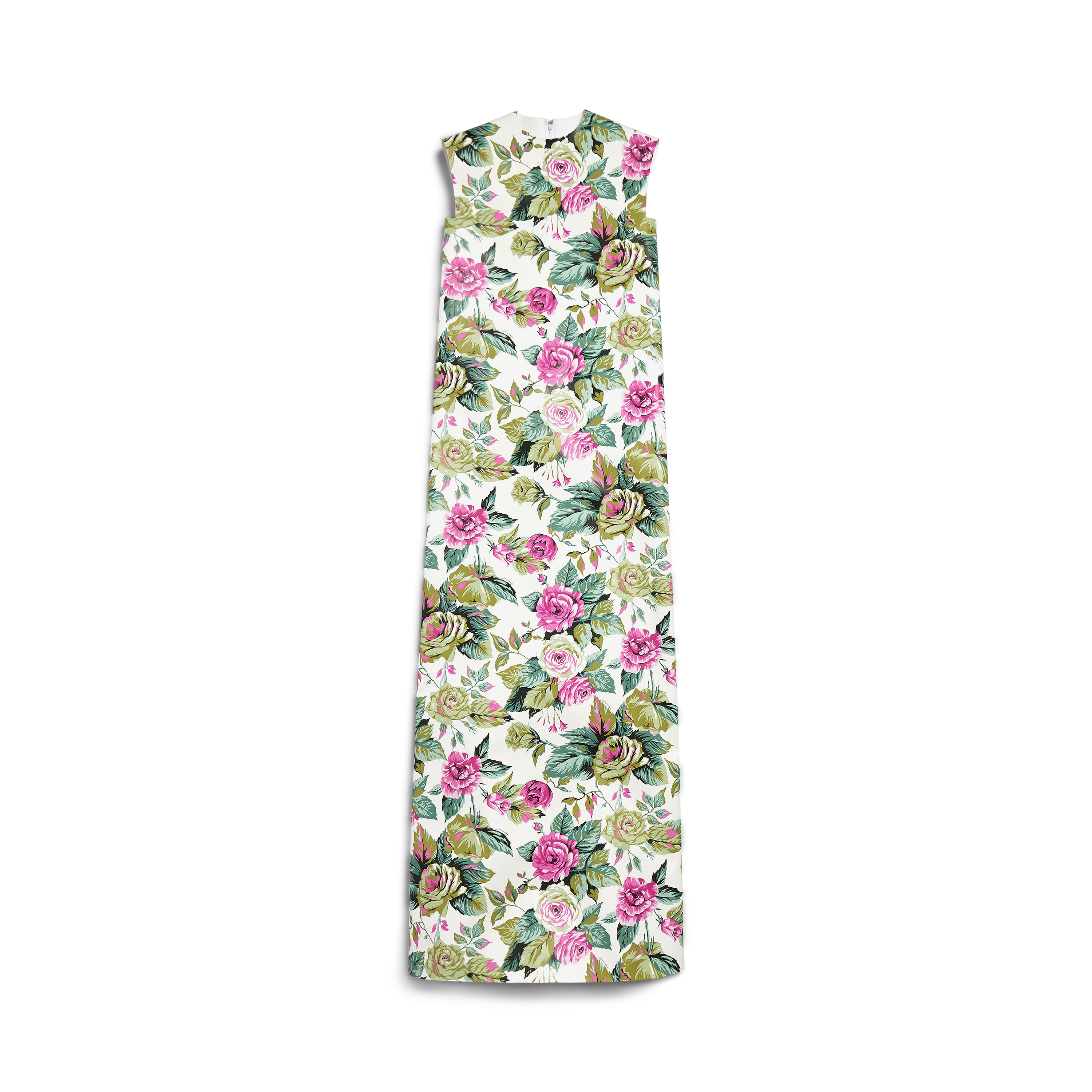 ホワイト/ピンク の ウィメンズ Tablecloth Floral ノースリーブ ドレス