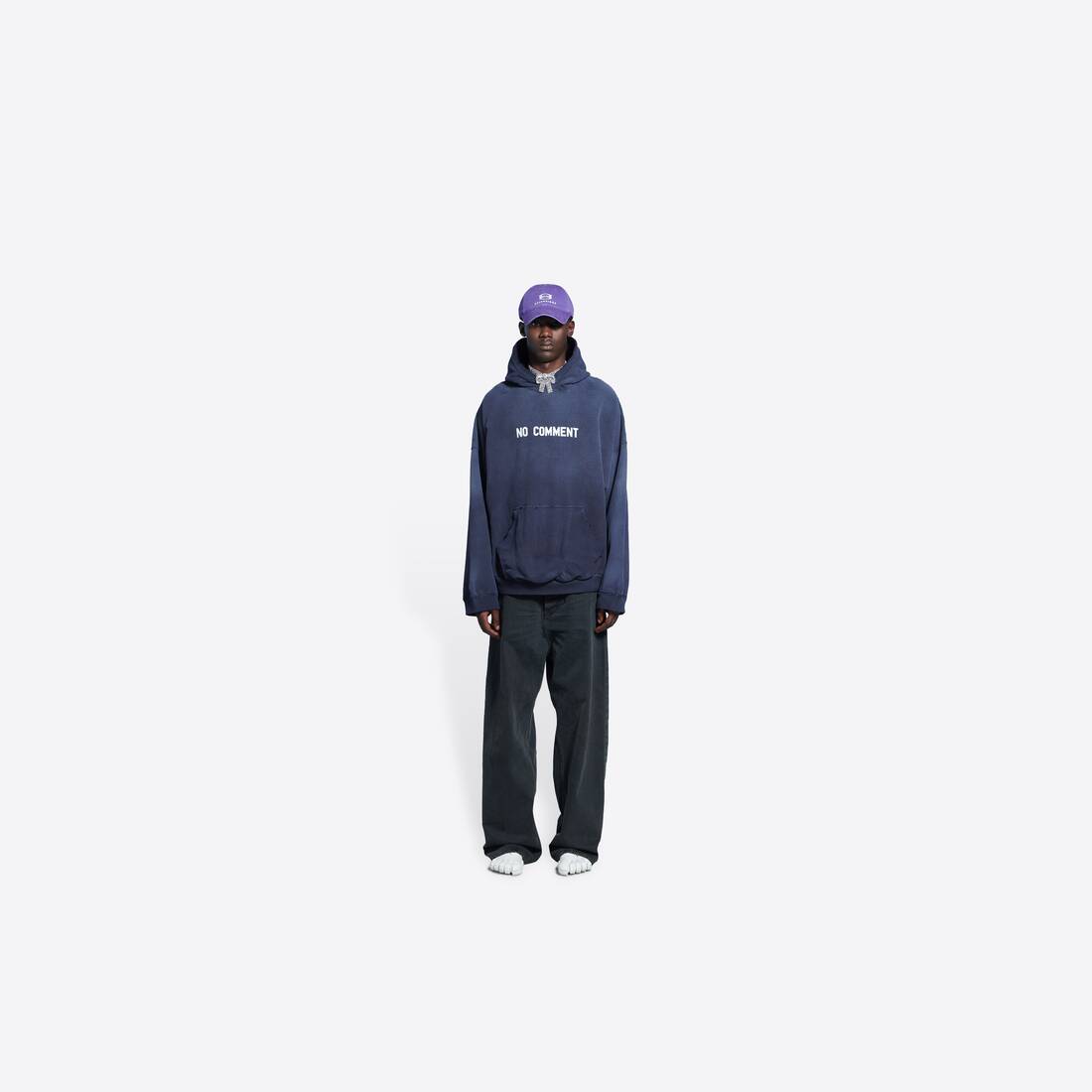 No Comment Hoodie Wide Fit ネイビーブルー