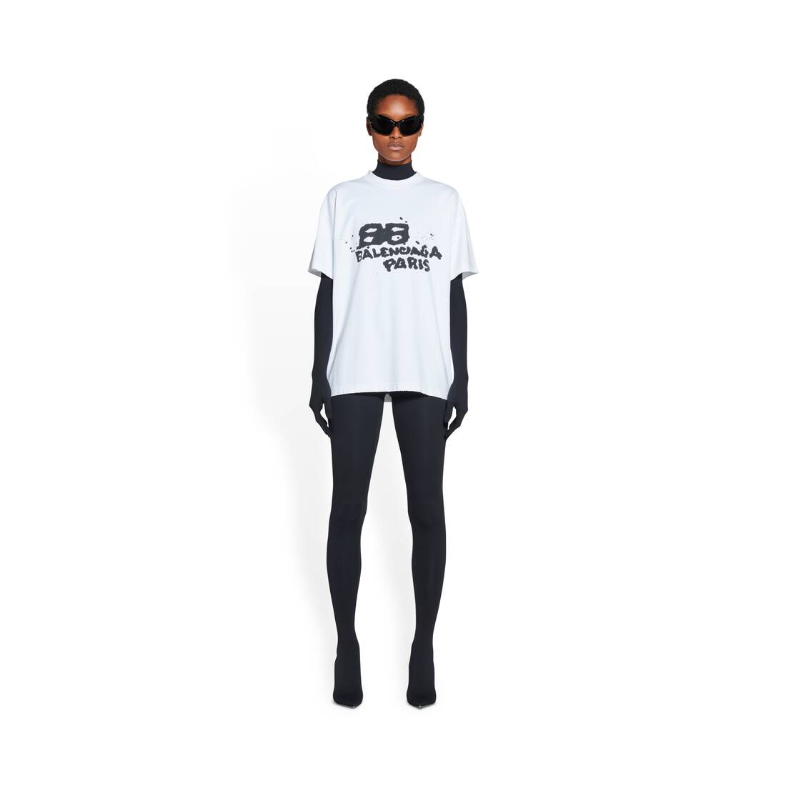 Balenciaga Black Cotton Logo Printed Crew Neck Unisex T-Shirt XS