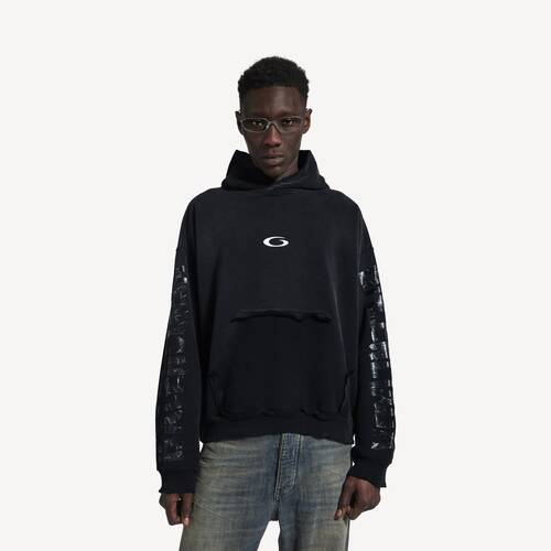 transparent tape ripped pocket hoodie