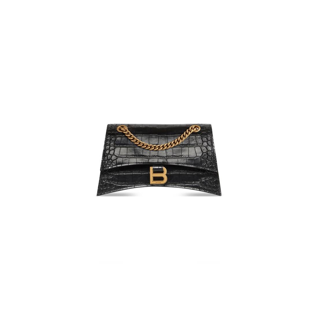 Balenciaga 716351 210IX CRUSH SMALL CHAIN CROCODILE EMBOSSED Bag Black