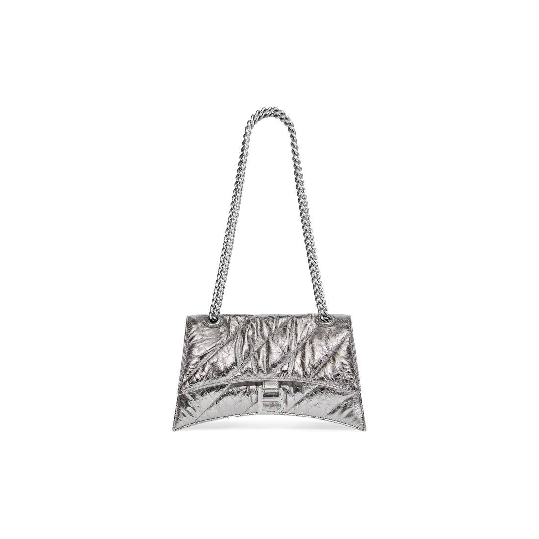Balenciaga Hourglass Small Metallic Silver Satchel Bag Designer