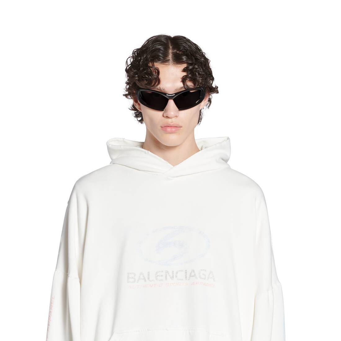 Surfer Round Hoodie Oversized in White/light Blue