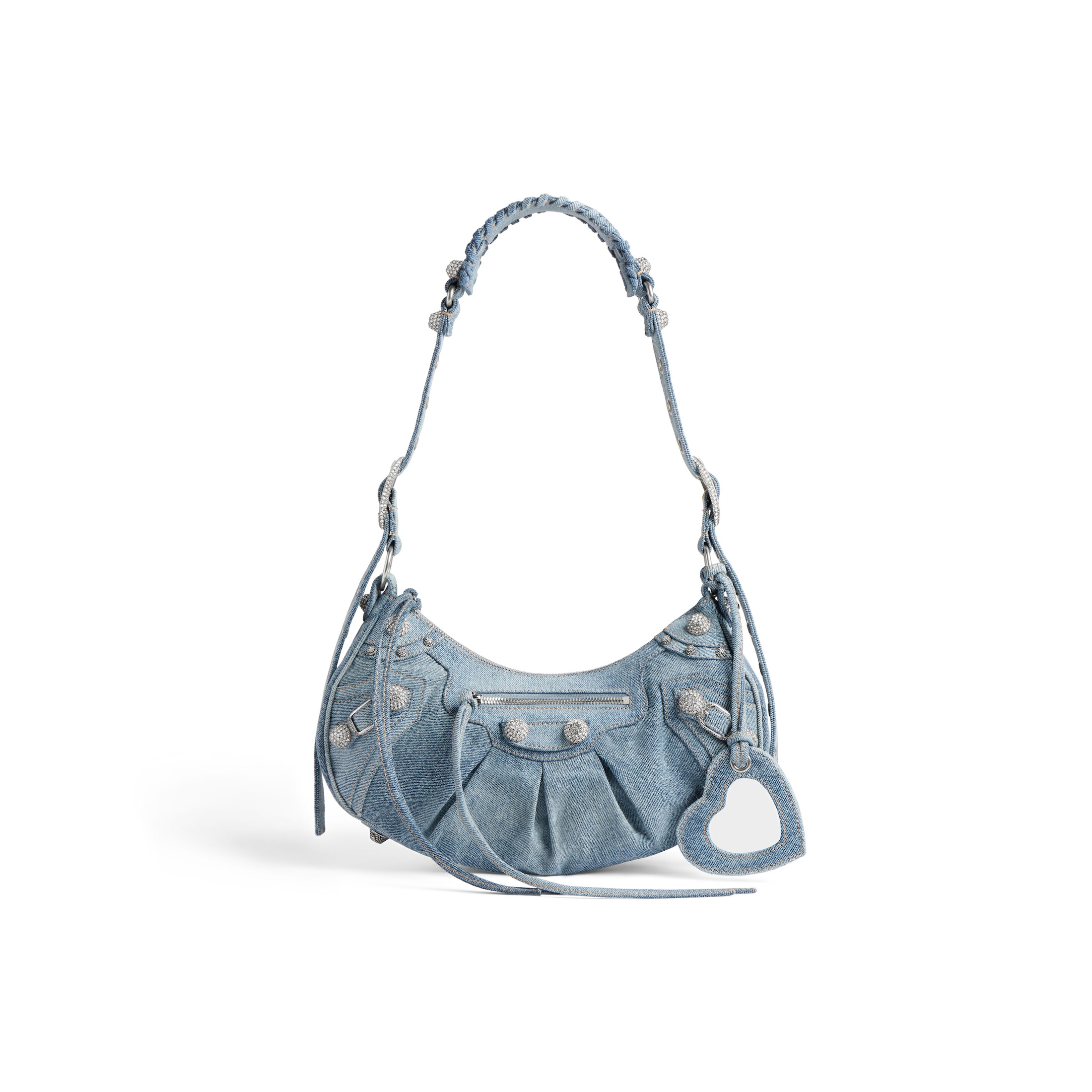 Balenciaga Le Cagole Small Shoulder Bag Denim With Rhinestones - Blue - Woman - Cotton