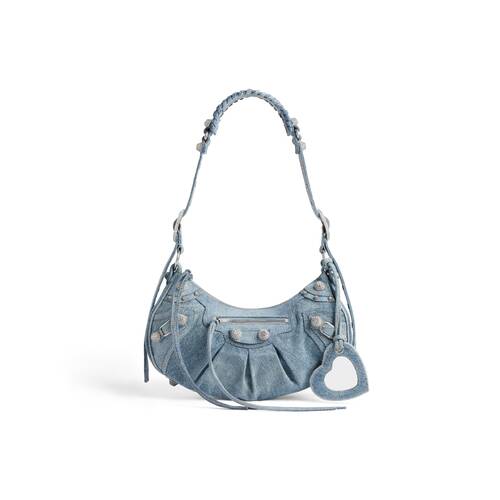 le cagole small shoulder bag in denim with rhinestones