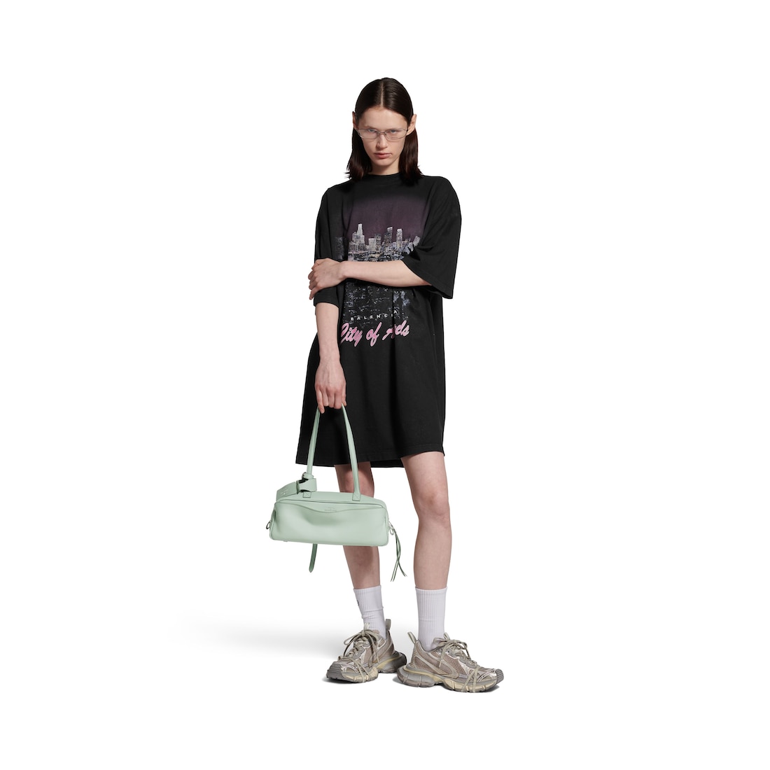 BALENCIAGA●2WAYゴールド金具Carrie スモール ボウリングバッグ ホワイト の ウィメンズ Carrie ボウリングバッグ スモール