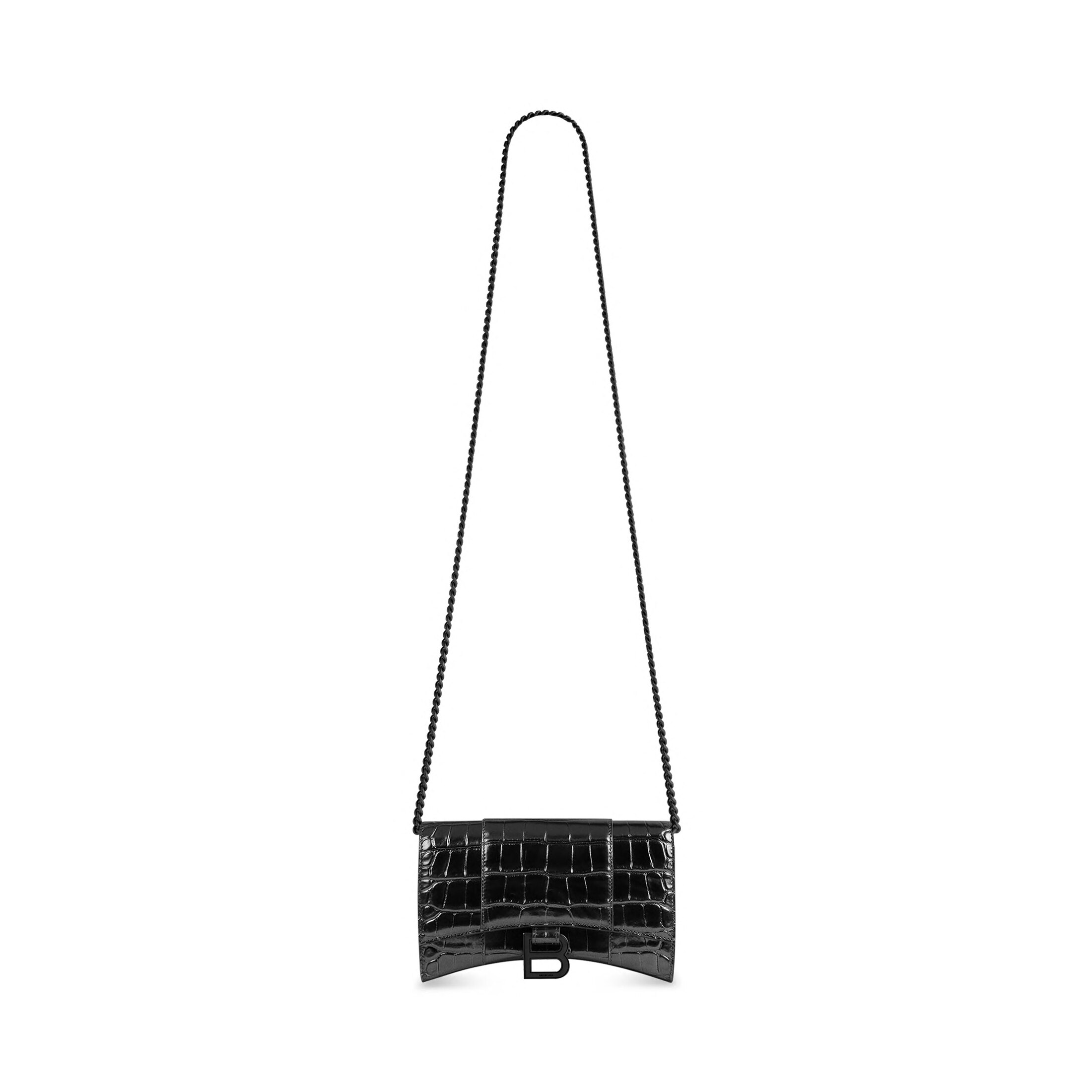 Balenciaga Hourglass Wallet On Chain Crocodile Embossed - Black - - Calfskin