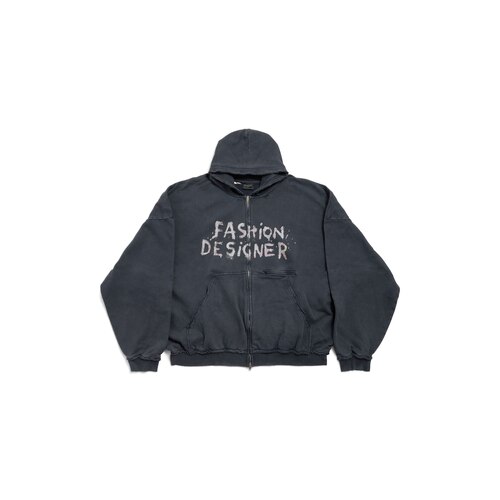 fashion designer pulled zip-up hoodie large fit