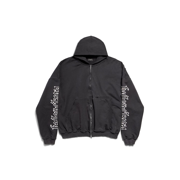 blackletter script pulled大号版型拉链连帽卫衣