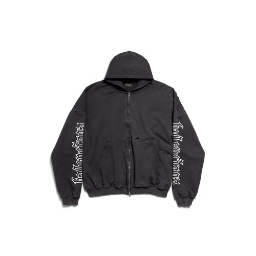 blackletter script pulled zip-up hoodie large fit