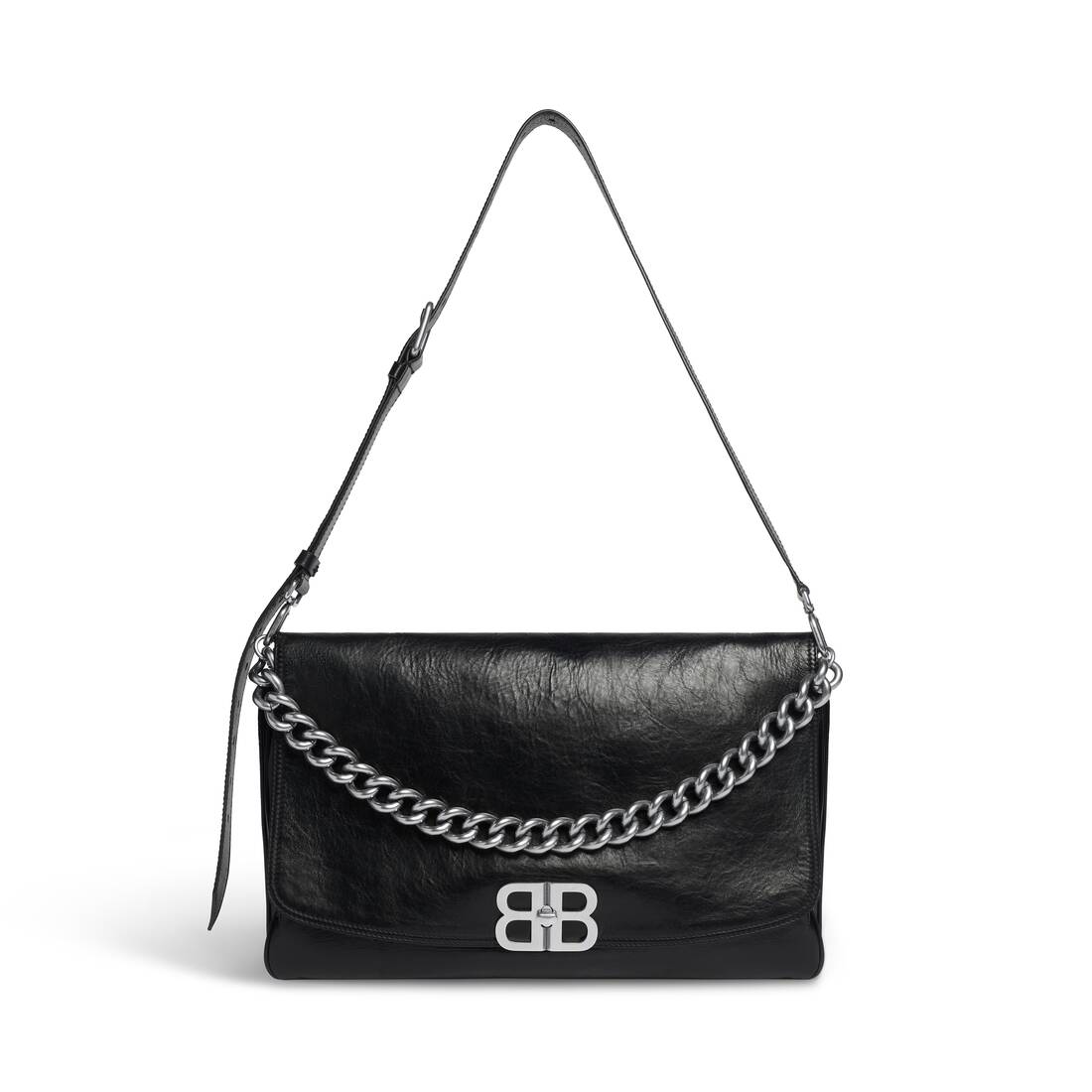 Balenciaga Bb Soft Flap Leather Shoulder Bag in Black