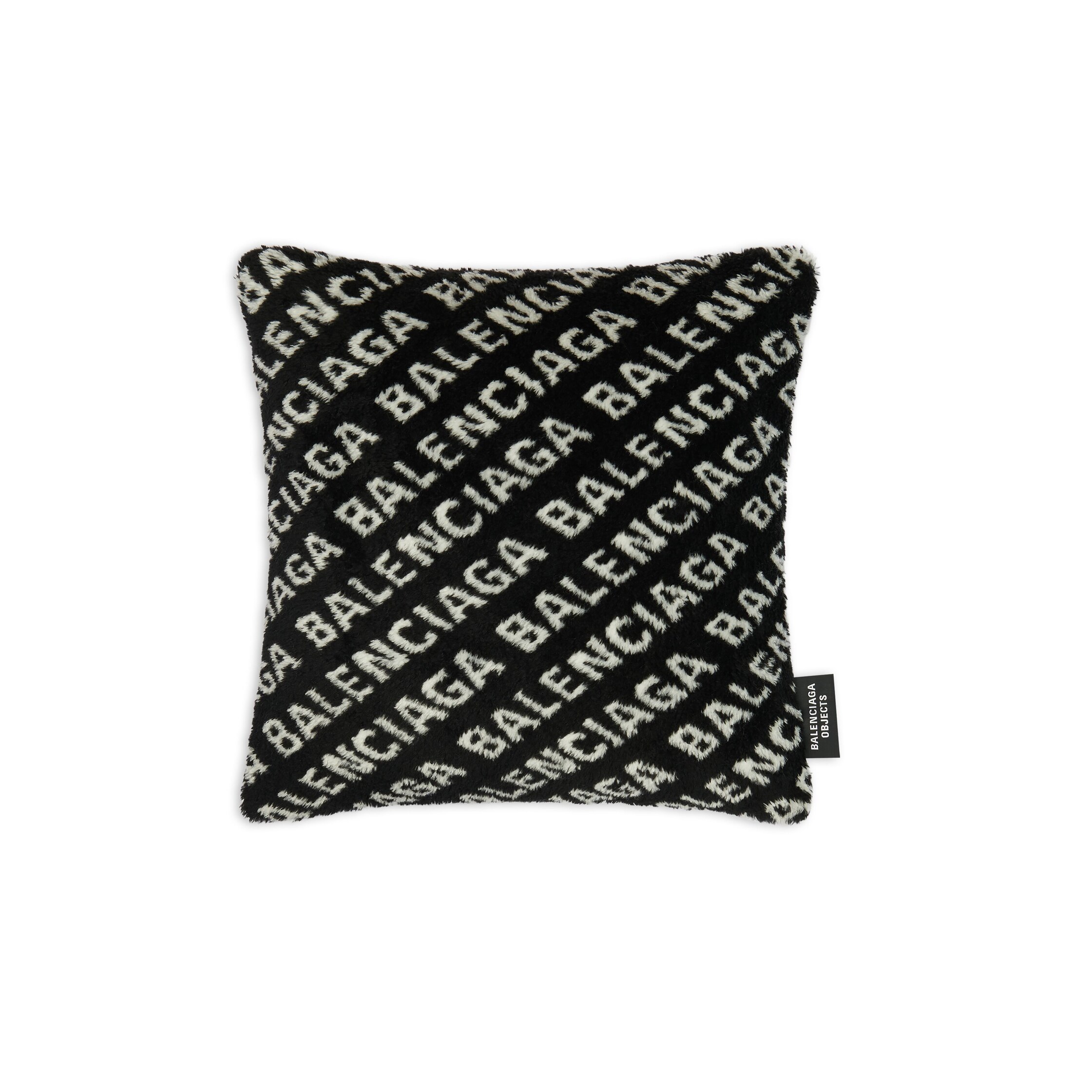 Balenciaga Allover Logo Cushion - Black - Man - Acrylic, Camel & Silk