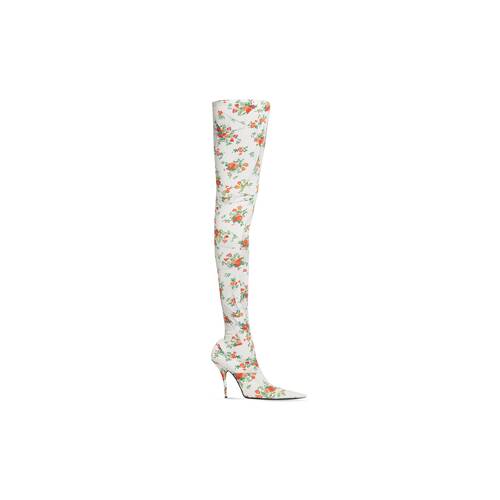 knife 110mm over-the-knee boot paper crush floral printed