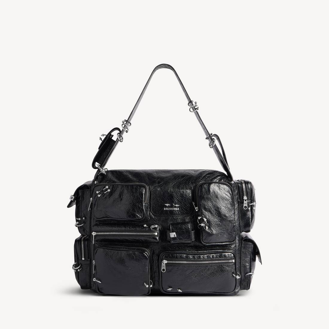 발렌시아가 남성 블랙 슈퍼버지 라지 슬링 백 (피어싱 포함) 7021682ABDJ1000