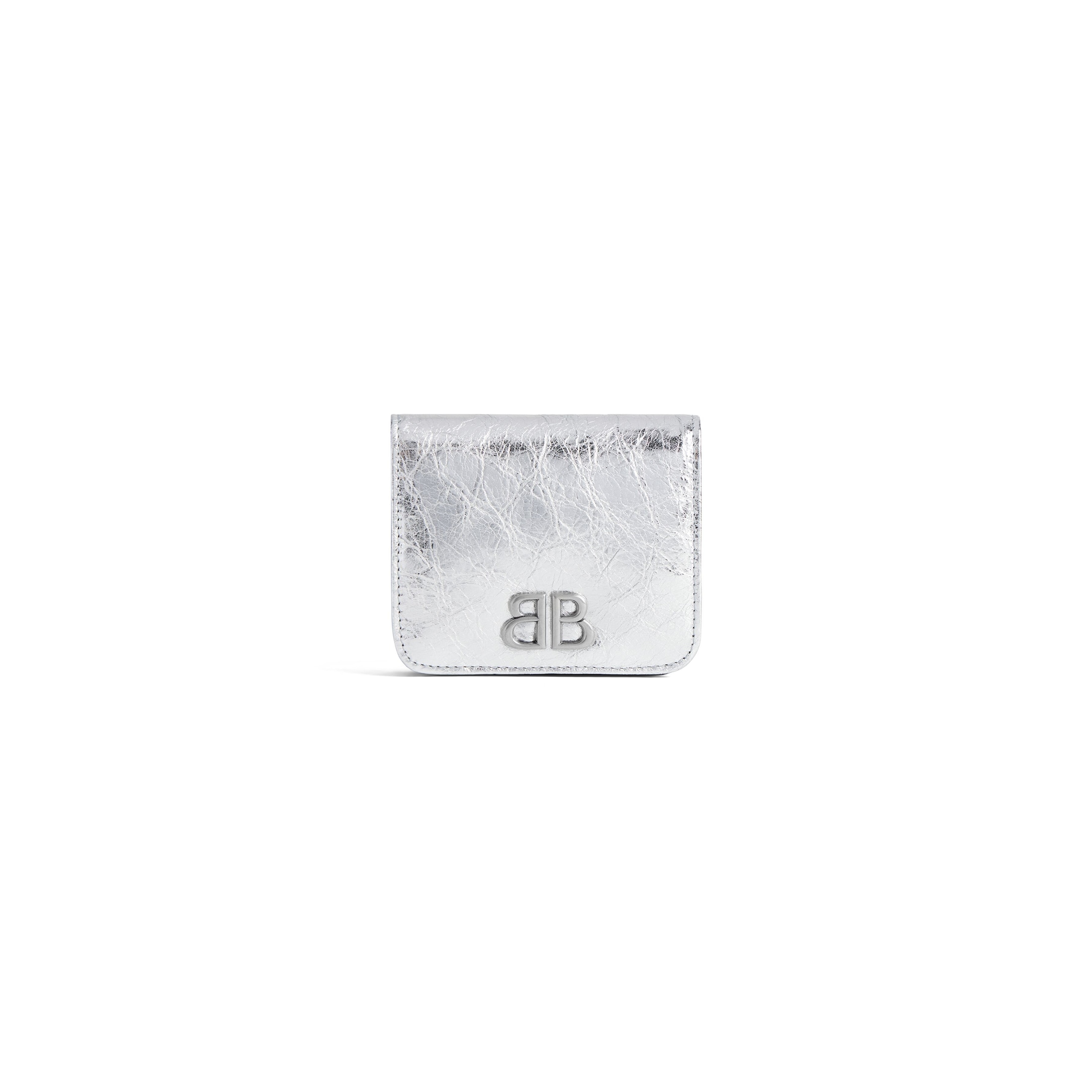 Balenciaga Monaco Flap Coin And Card Holder Metallized - Silver - Woman - Lambskin