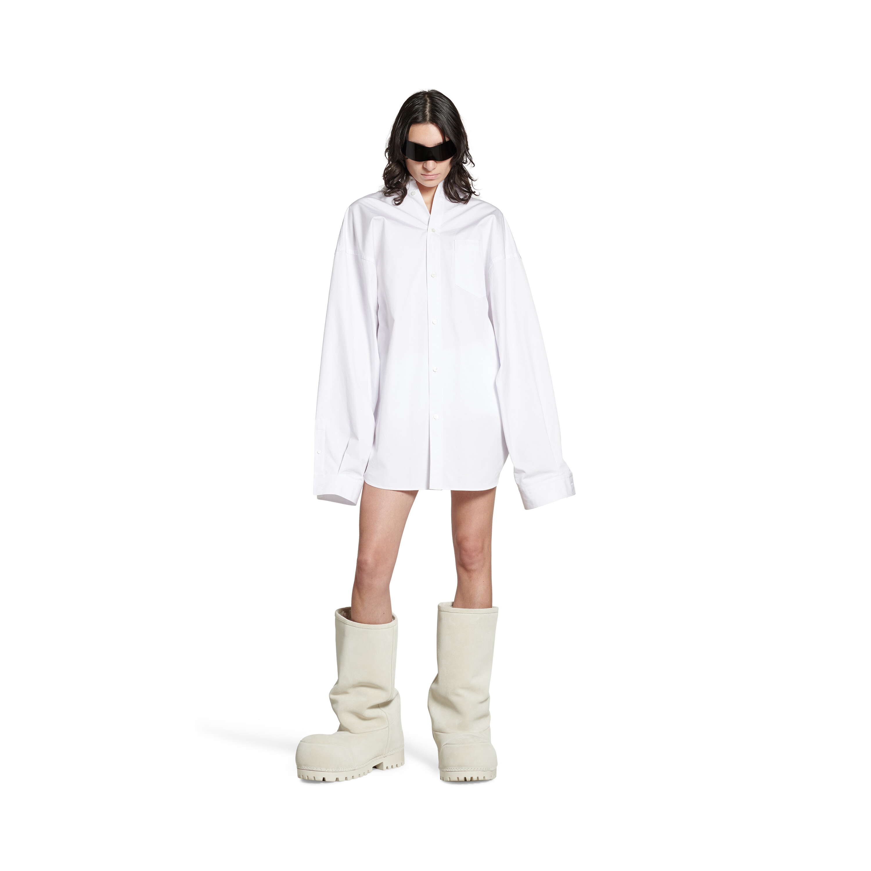 Women's Balenciaga Asymmetric Shirt Large Fit in White Women's Balenciaga Asymmetric Shirt Large Fit in White