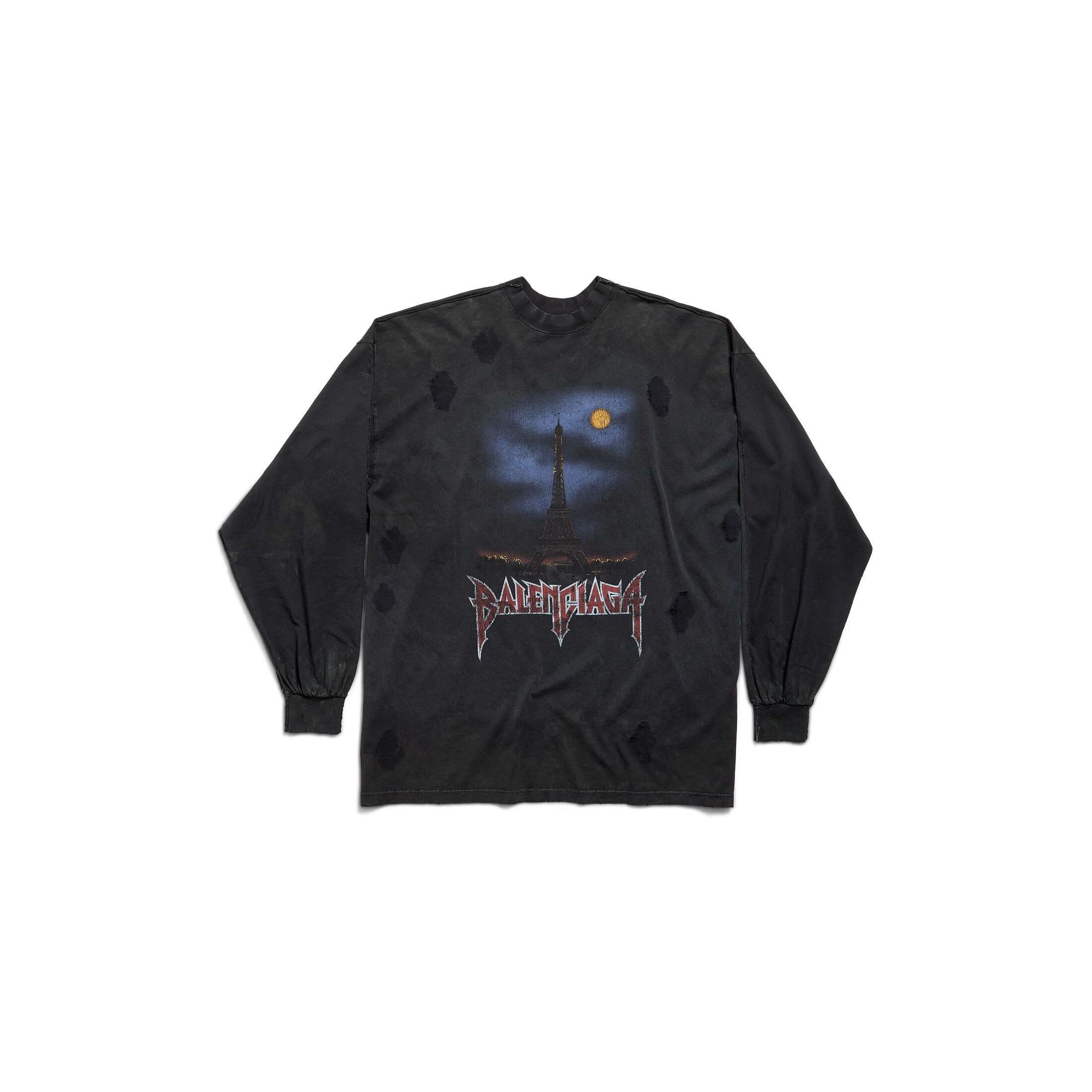 Balenciaga Paris Moon Double Front Long Sleeve T-Shirt Oversized - Black - Unisex - 1 - Cotton