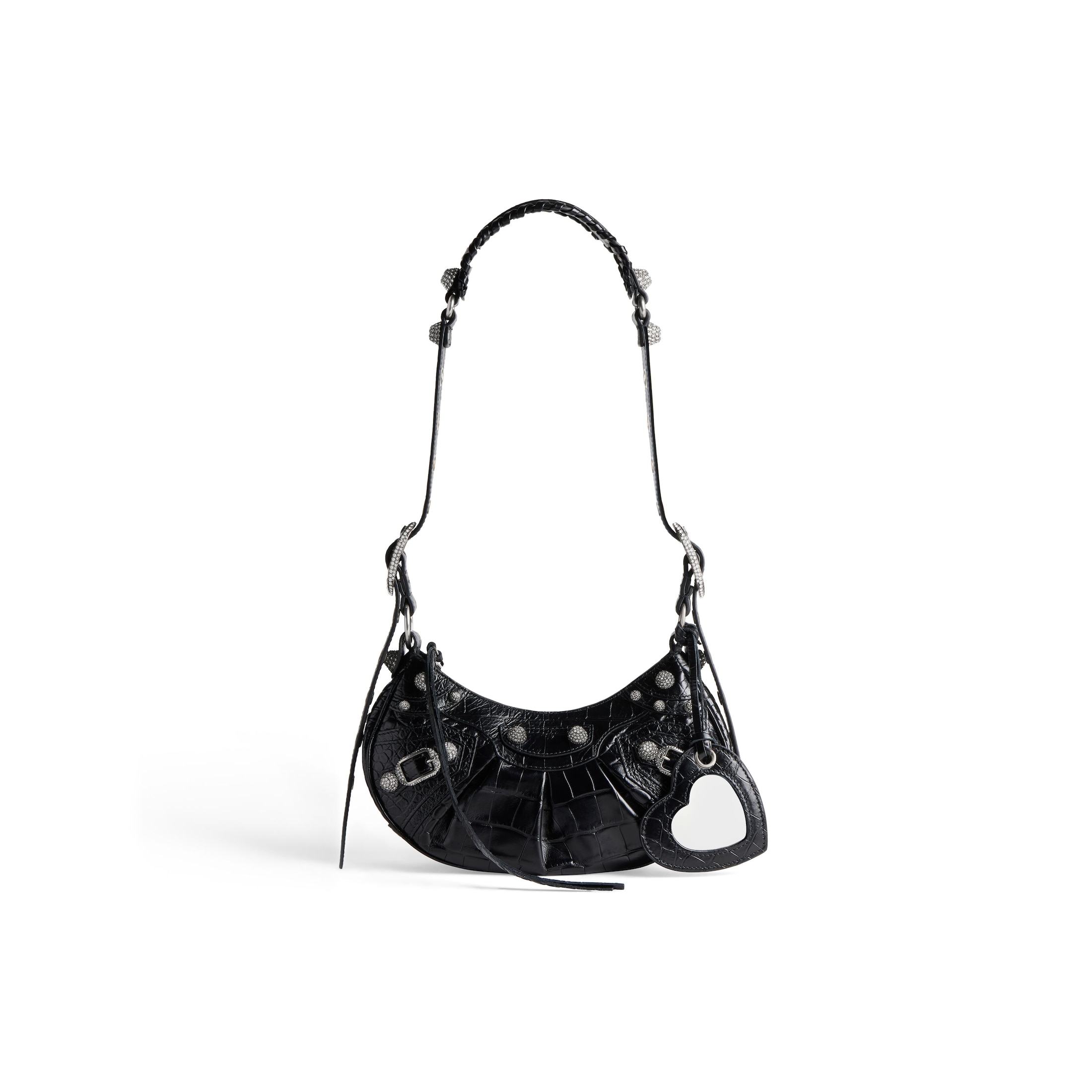 Balenciaga Le Cagole XS Shoulder Bag Crocodile Embossed With Rhinestones - Black - Woman - Calfskin