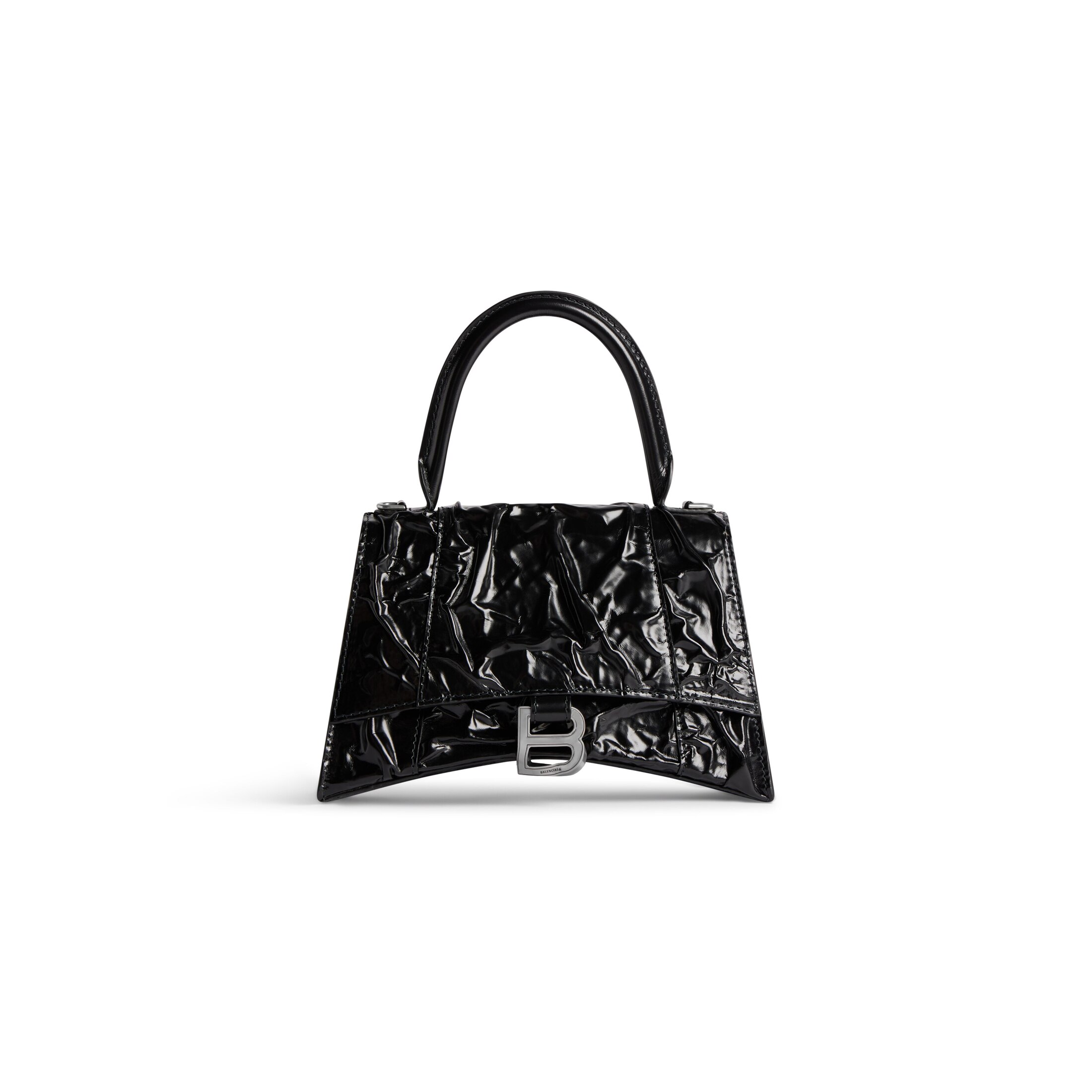 Balenciaga Hourglass Small Handbag Crushed Effect - Black - Woman - Lambskin