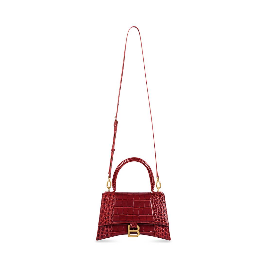 Women's Hourglass Small Handbag Crocodile Embossed in Dark Red 