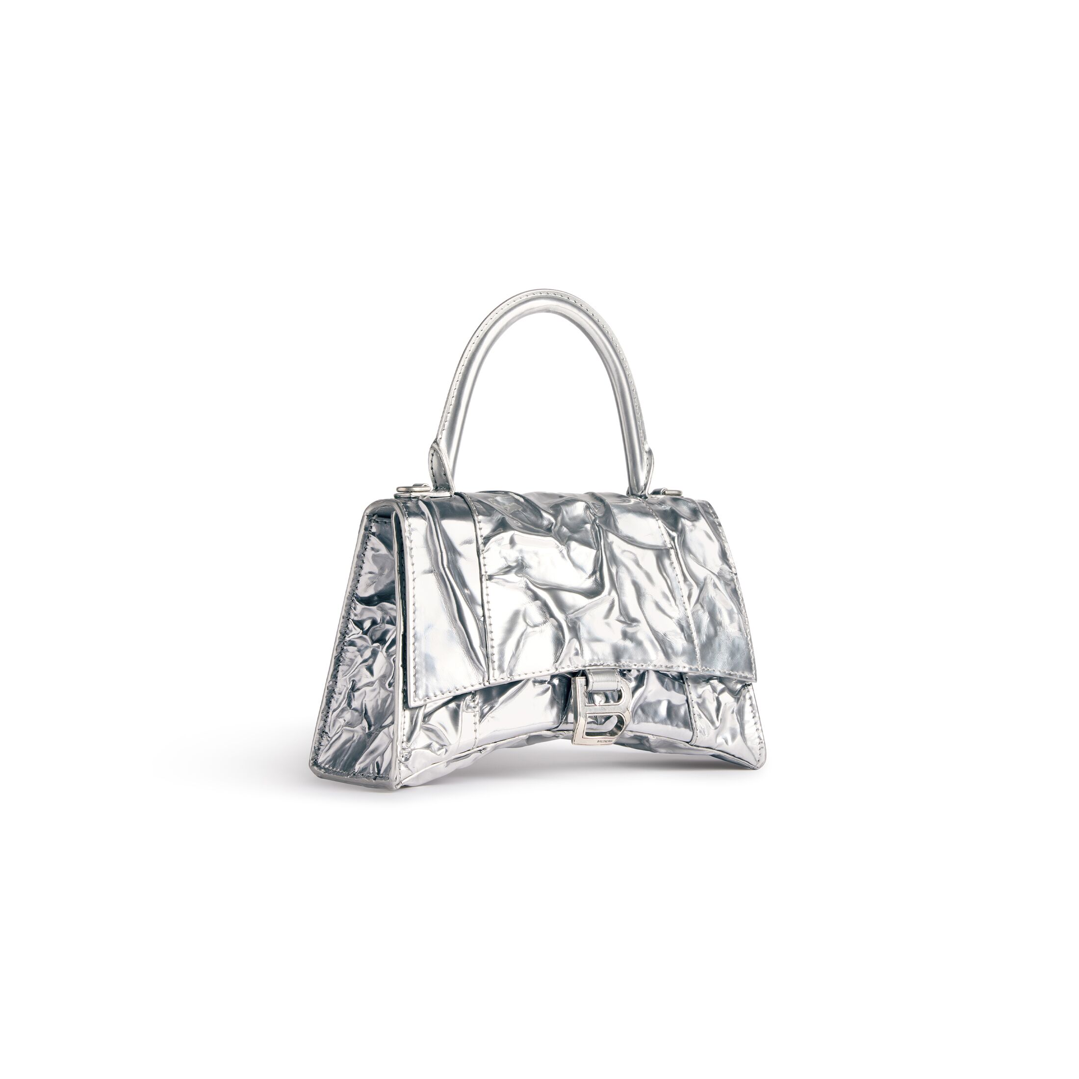 Women's Hourglass Small Handbag Crushed Effect in Silver Balenciaga US