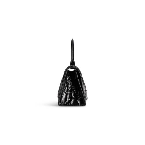 Women's Hourglass Small Handbag Crushed Effect in Black | Balenciaga US